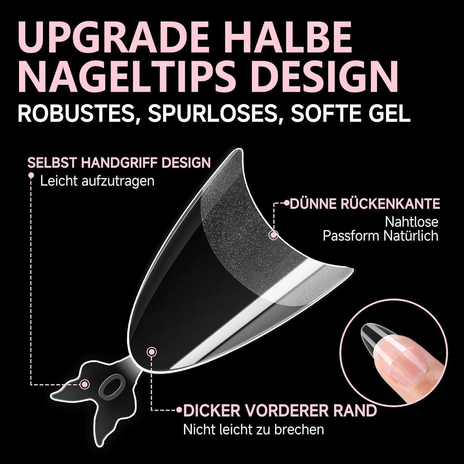 LuxusKollektion Kunstfingernägel Tips Gelnägel 216 Stück Mandel Gel Press On Halb-Mandel – Bild 4 von 5