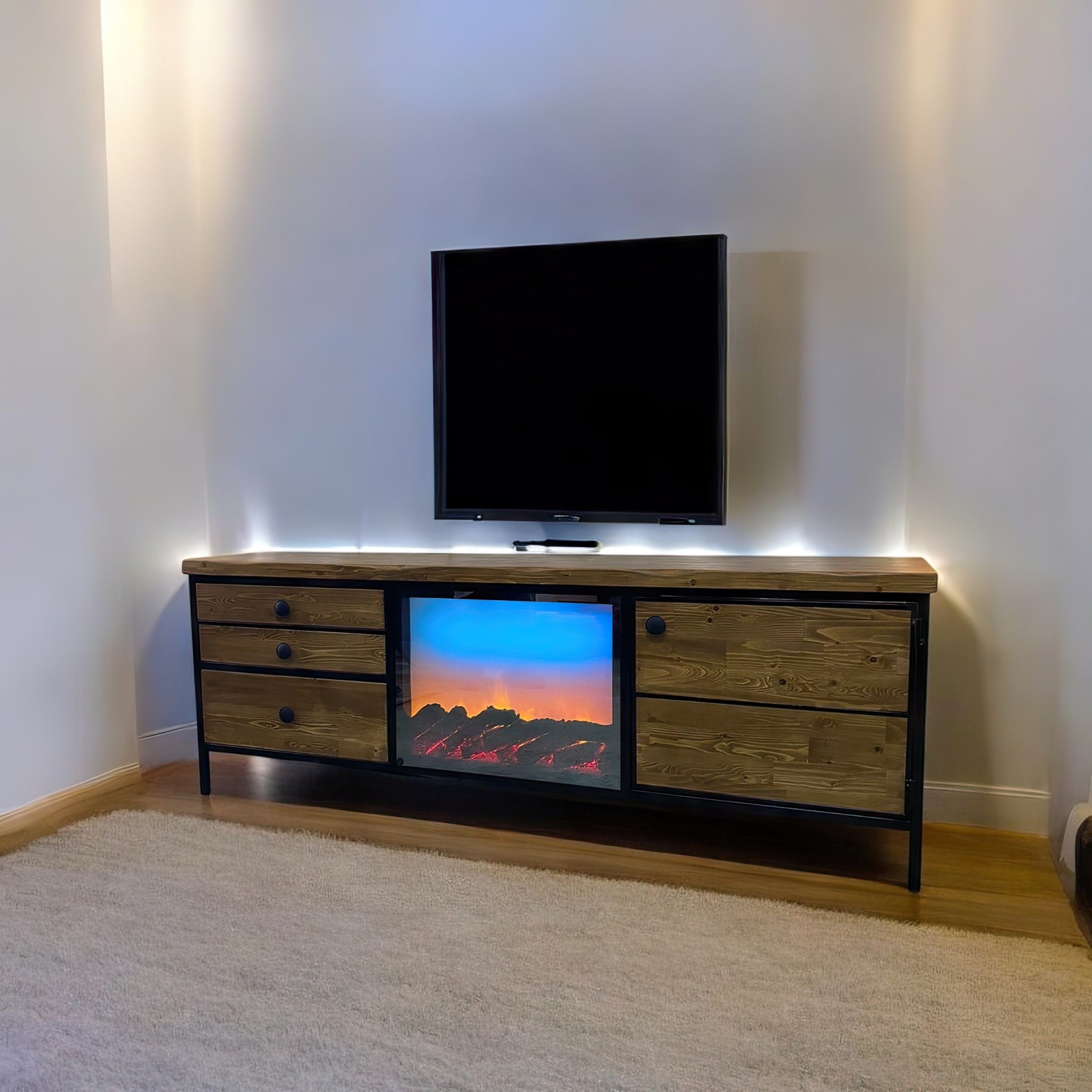 Xlmoebel Lowboard XLMOEBEL TV-Schrank mit LED-Beleuchtung und drei Schubladen, schwarz (TV-Lowboard, 1 St., 180 x 40 x 60 cm), Made in Europa