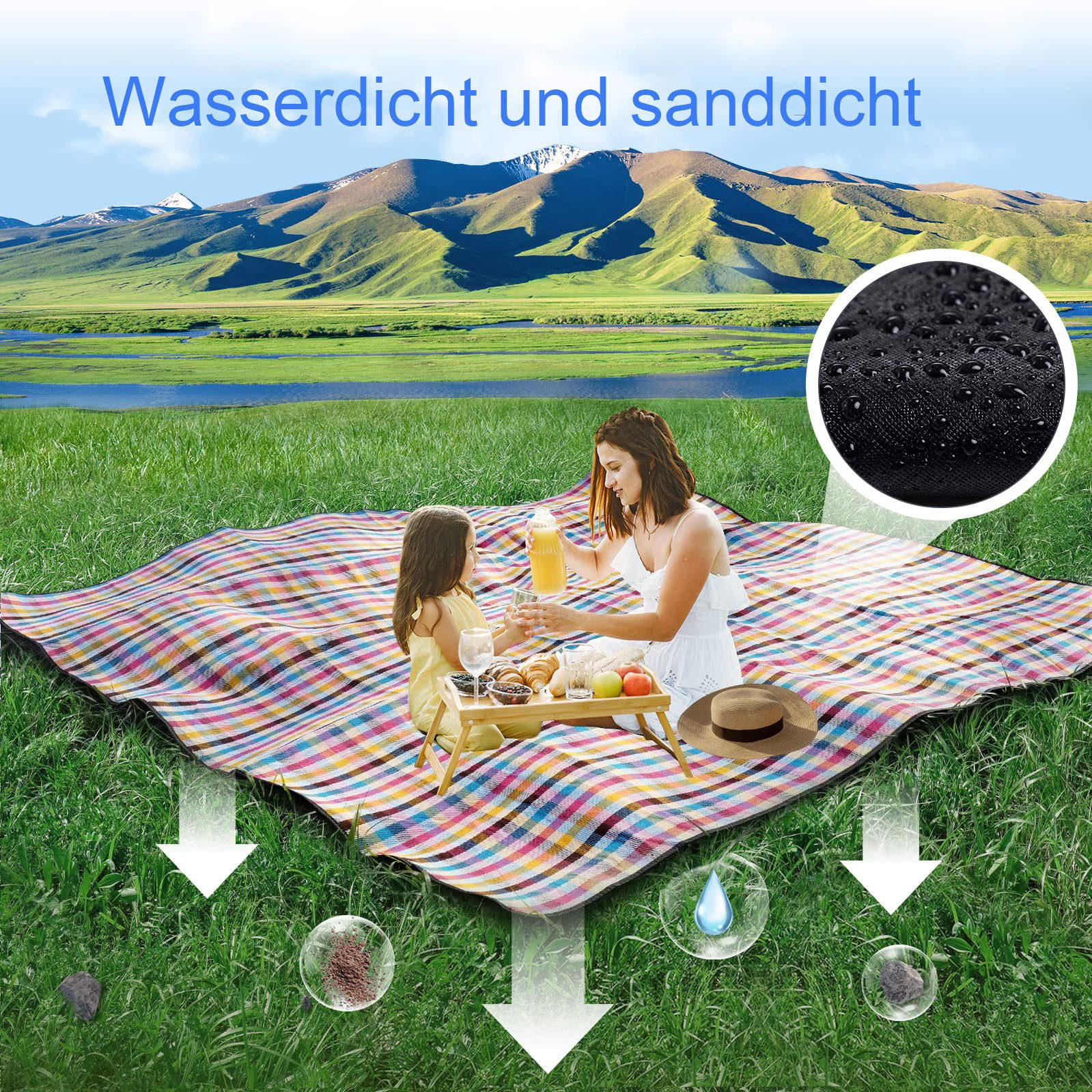 Picknickdecke, BYSURE, 200cm x 200cm Outdoor-Teppich extra große Picknickdecke Stranddecke