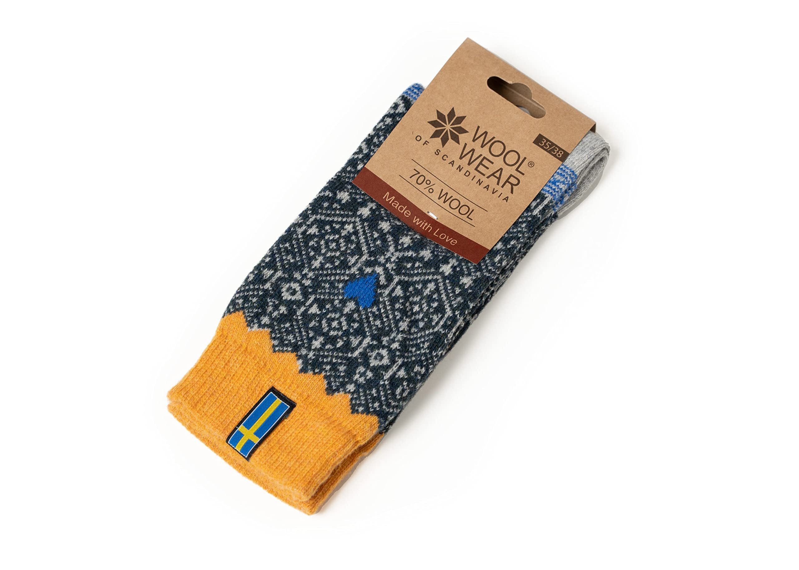 HomeOfSocks Norwegersocken Ein Paar 70% Wollsocken Schweden Flagge Dünne strapazierfähige Wollsocken