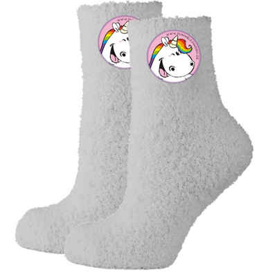 United Labels® Socken Pummel & Friends Kuschelsocken für Damen Pummeleinhorn - Zwinker Grau