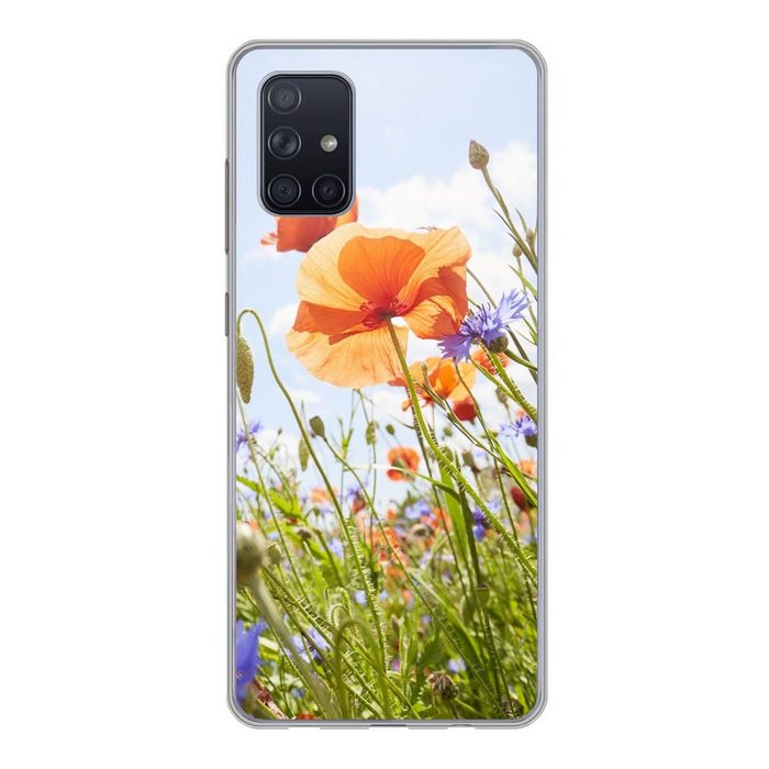 MuchoWow Handyhülle Blumen - Mohn - Frühling - Natur - Rot - Blau Handyhülle Samsung Galaxy A51 5G Smartphone-Bumper Print Handy