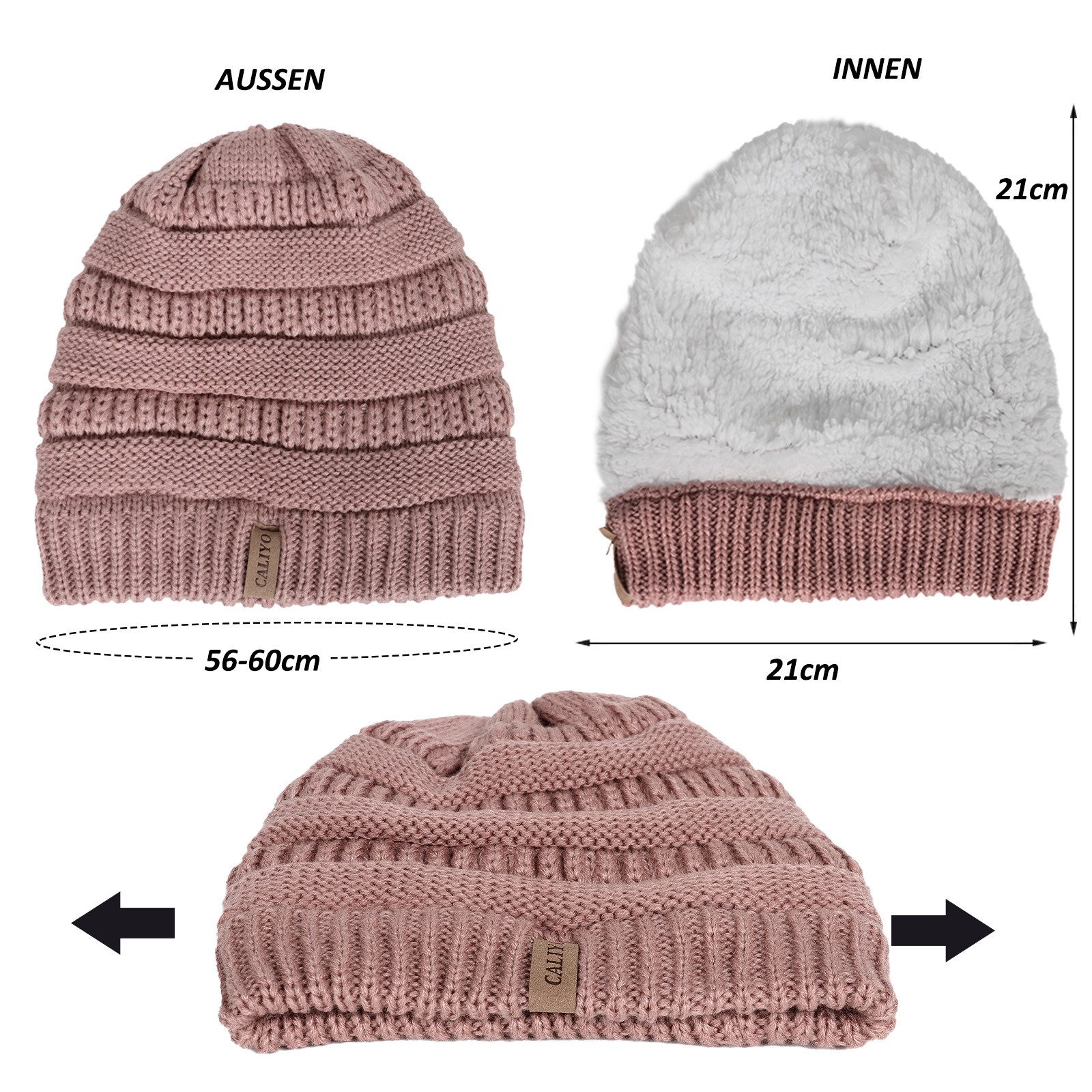 TAN.TOMI Strickmütze Beanie Damen Warm Federnd, Mütze Damen Herbst Winter (Strickmützen Mit Fleece Gefüttert) Wollmütze Damen Geeignet für Schule, Arbeit, Skifahren, Camping