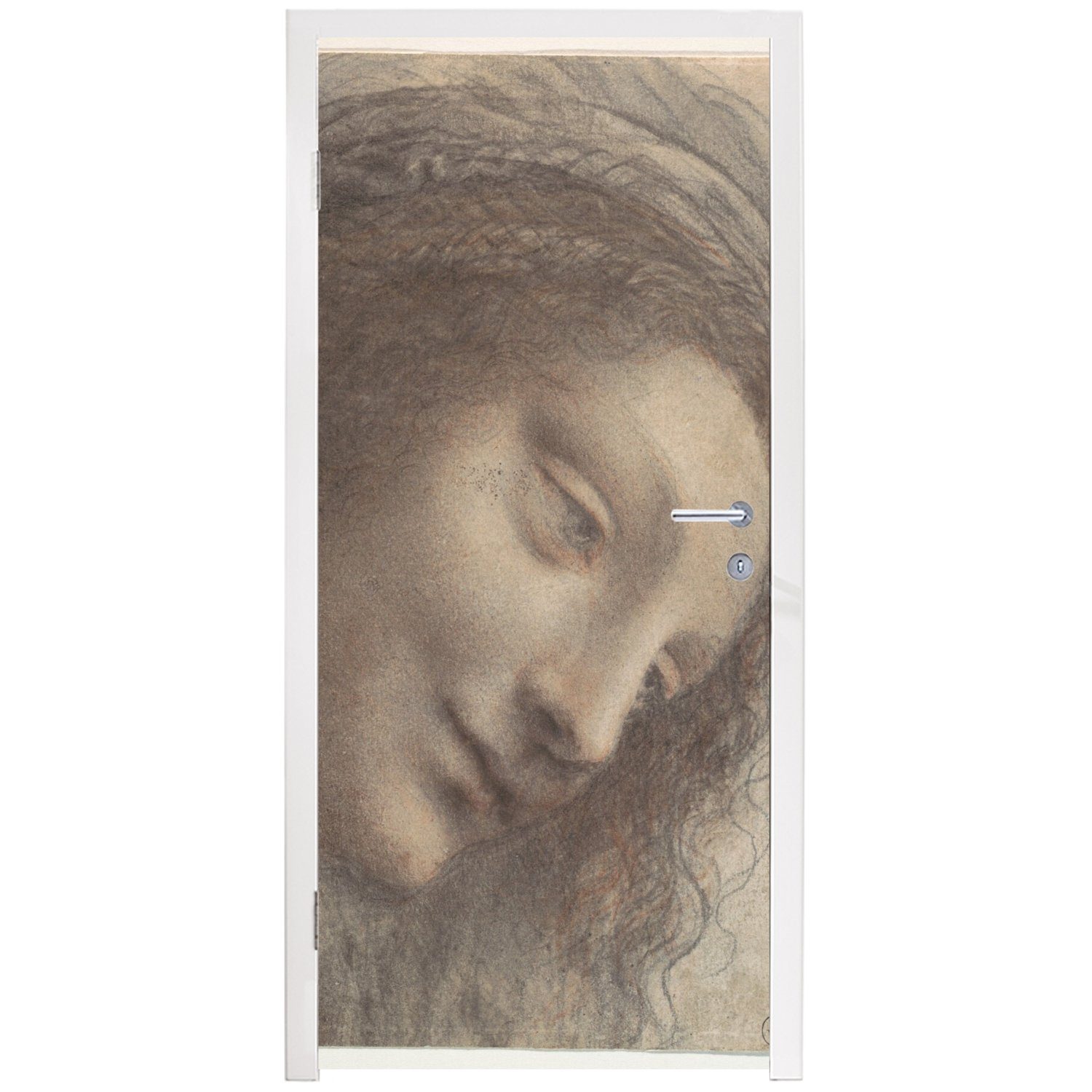 bedruckt, Tür, Das MuchoWow St), Türaufkleber, - Maria (1 der da 75x205 für Haupt Leonardo Vinci, Matt, Türtapete cm Fototapete Jungfrau