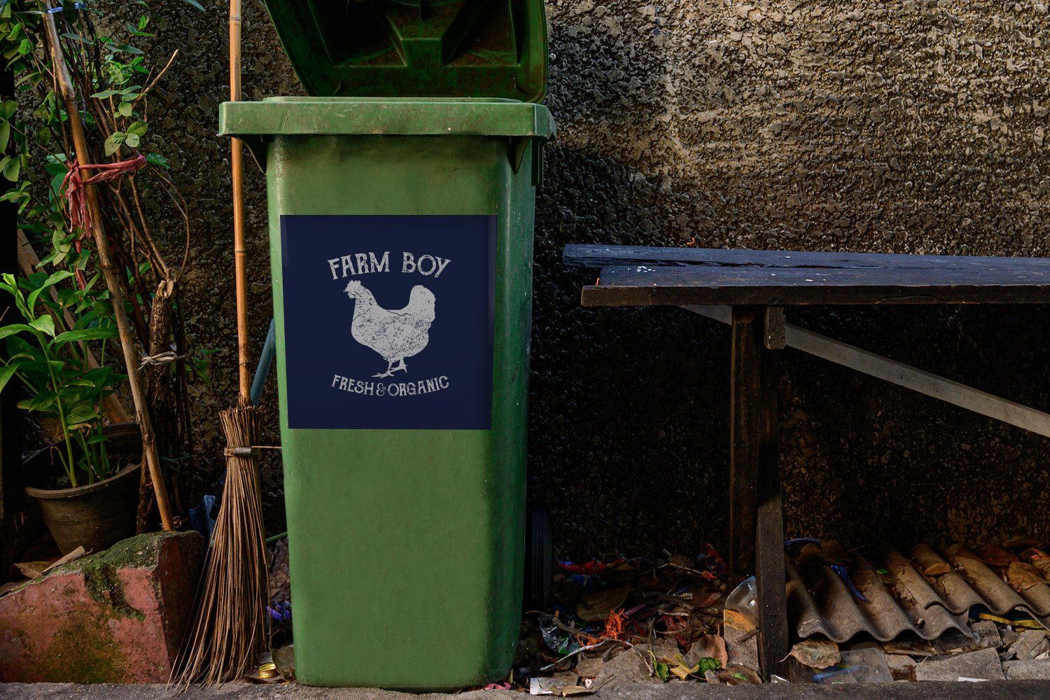 MuchoWow Vintage Wandsticker St), (1 - - Mülltonne, Bauernhof Abfalbehälter Huhn Container, Mülleimer-aufkleber, Sticker,