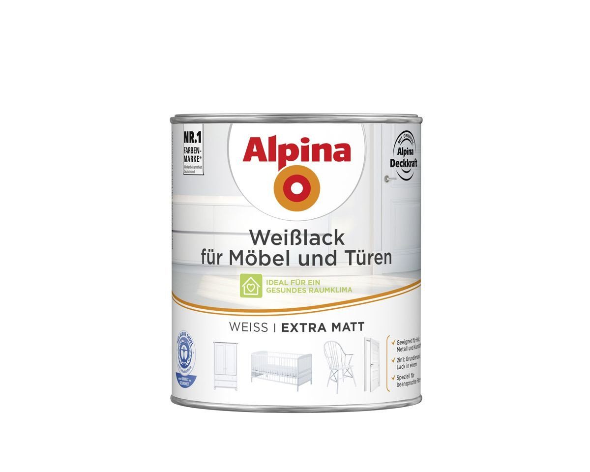 Weißlack Alpina Weißlack für Möbel und Türen 750 ml weiß