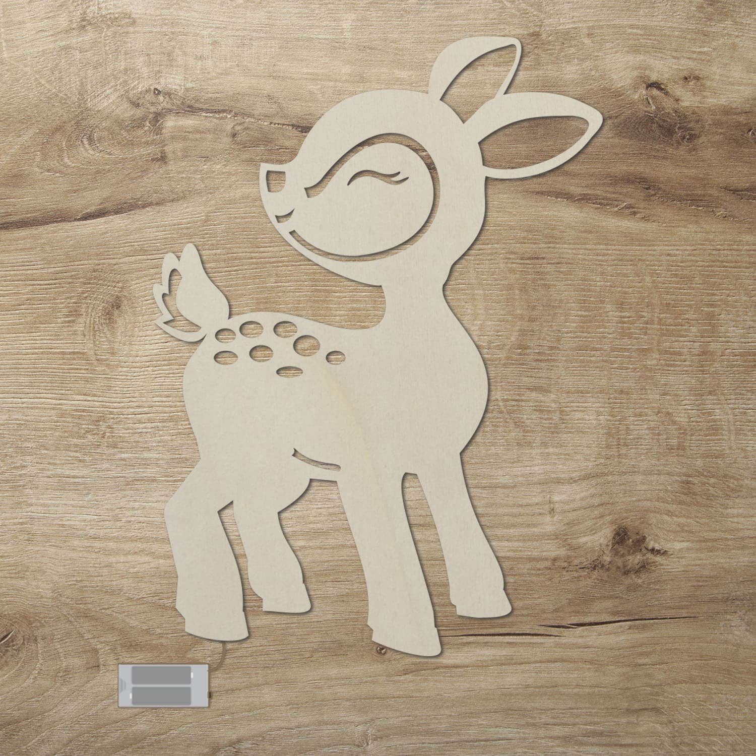 Namofactur LED Nachtlicht Rehkitz LED Nachtlicht aus Holz für das Kinderzimmer, LED fest integriert, Warmweiß
