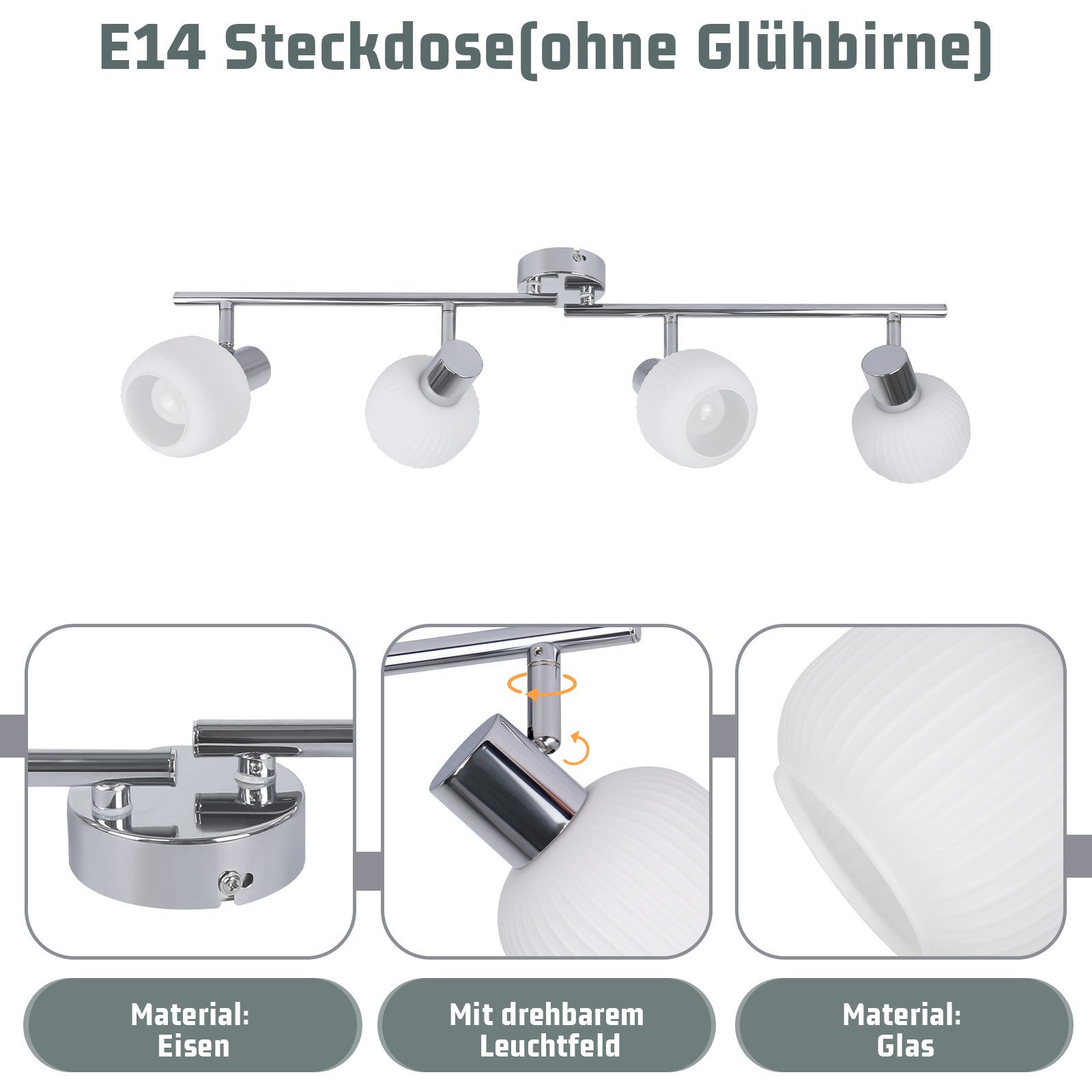 ZMH Deckenstrahler 2/3/4 Flammig E14 Glas Lampenschirm Deckenleuchte Vintage Wohnzimmer, ohne Leuchtmittel, Schwenkbar 350° Morden Spots für Hotellobby Schlafzi – Bild 5 von 5