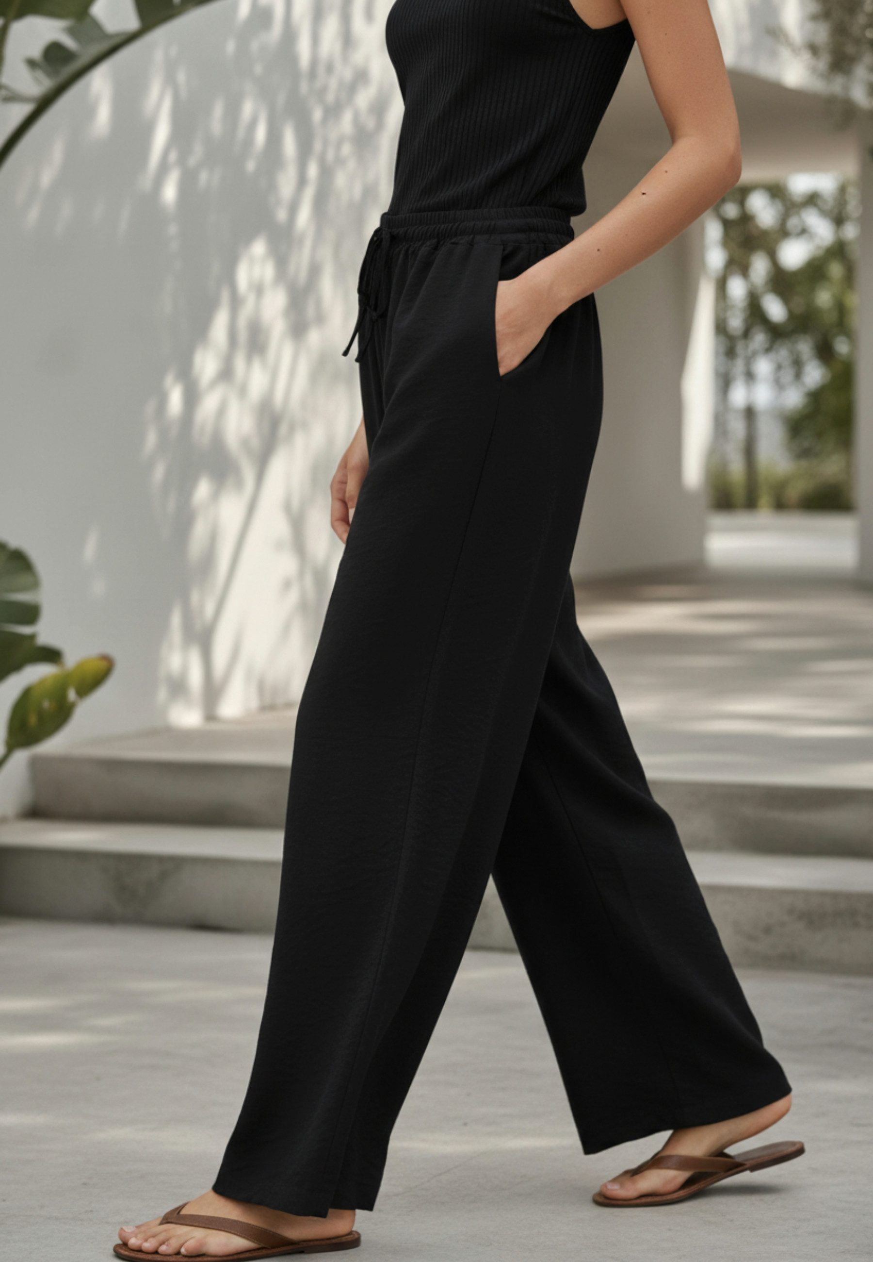 Andijamo-Fashion Marlene-Hose PANTS FLOWY WIDE LEG Wide Leg aus fließender Ware