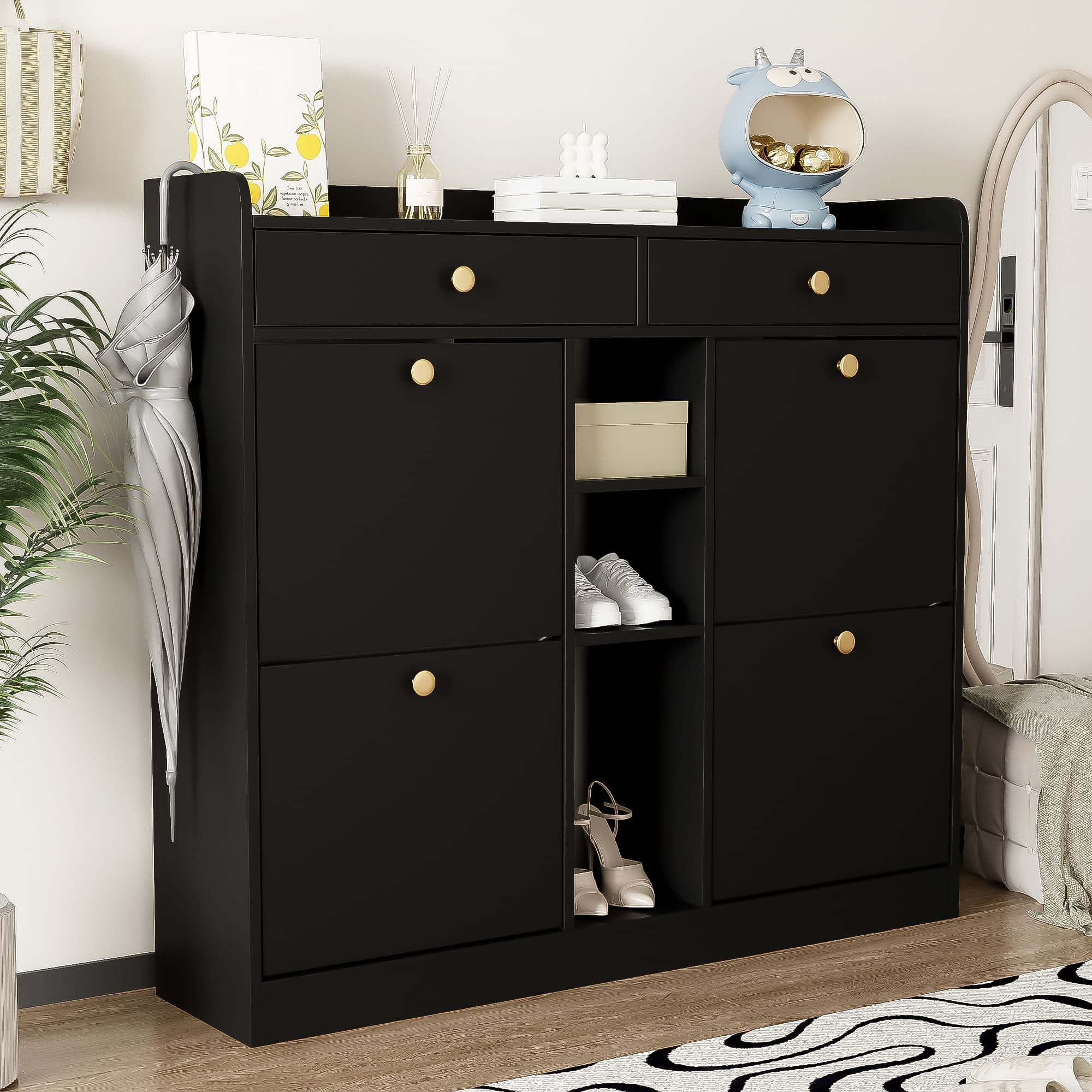 autolock Schuhschrank Schuhkommode mit 4 Klapptüren 2 Schubladen 3 offenen günstig online kaufen