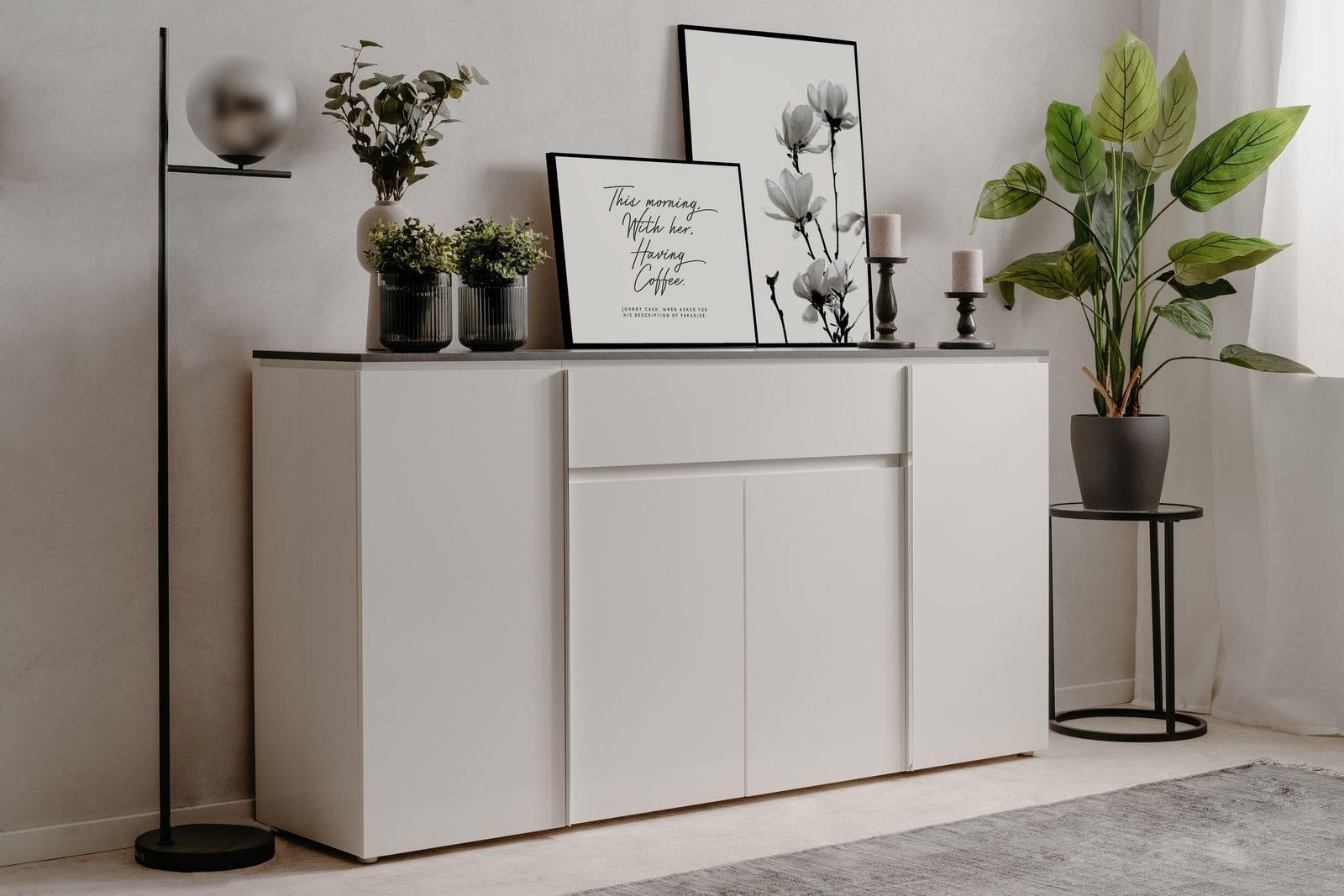 möbelvita Sideboard Sideboard Lyon 51A in Matera / weiß Hochglanz