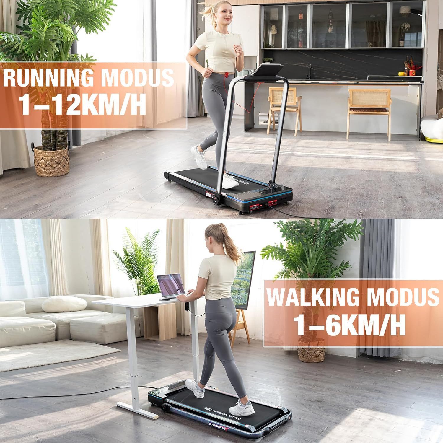 CITYSPORTS Laufband WP3S Klappbares Laufband für Zuhause 1400W Walking/Jogging Pad (Tool kits,Schmiermittel), 1-12km/h Max.Tragfähigkeit 120 kg, Bluetooth APP-Funktion