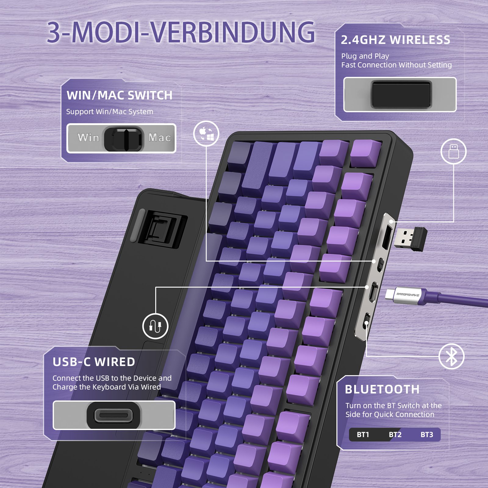ATTACK SHARK ATTACK SHARK X85 Tri-Mode Gasket Mechanische Tastatur mit Knopf Gaming-Tastatur – Bild 4 von 5