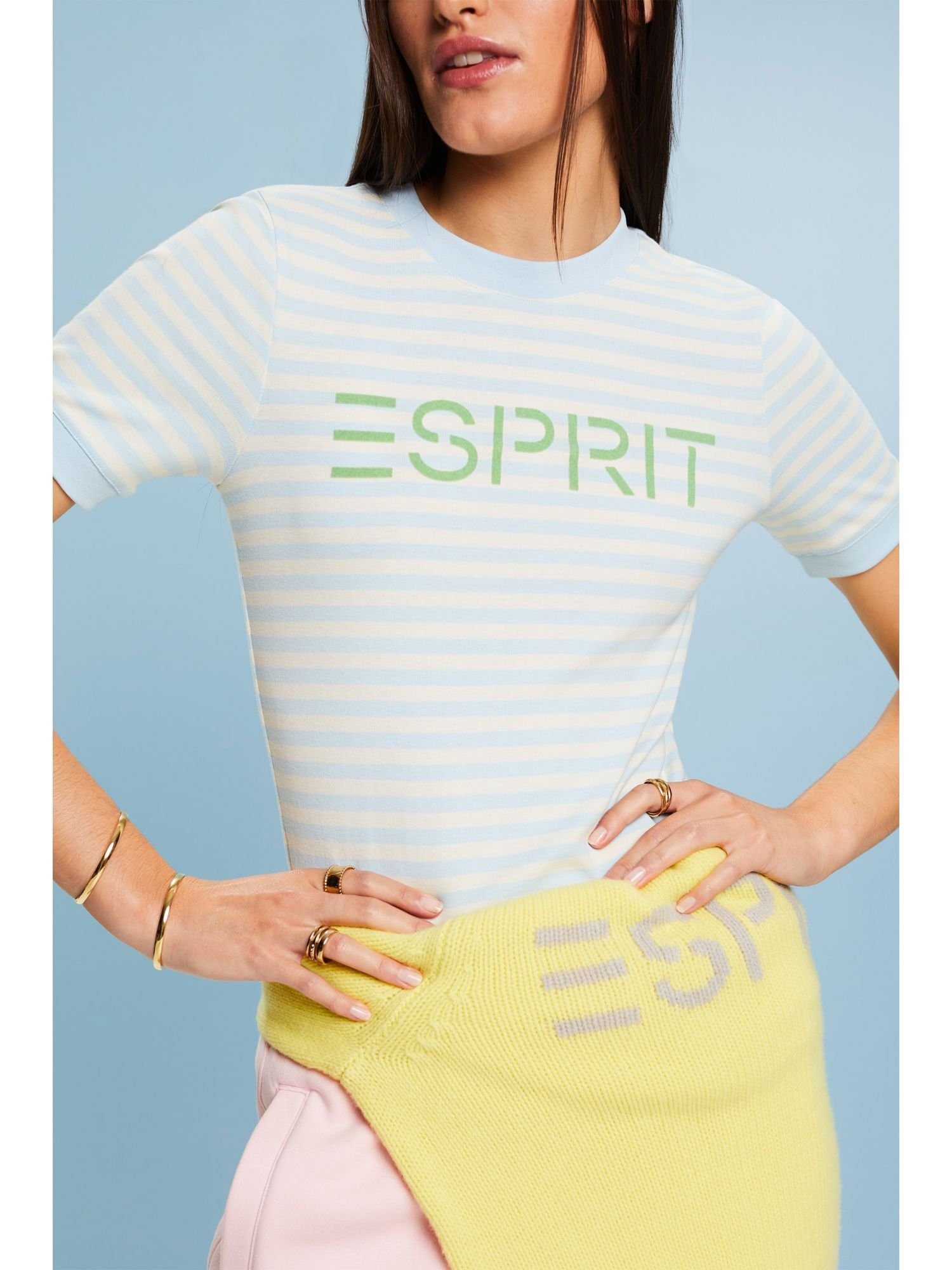 Esprit T-Shirt Gestreiftes Baumwoll-T-Shirt mit WHITE OFF Logo-Print (1-tlg)