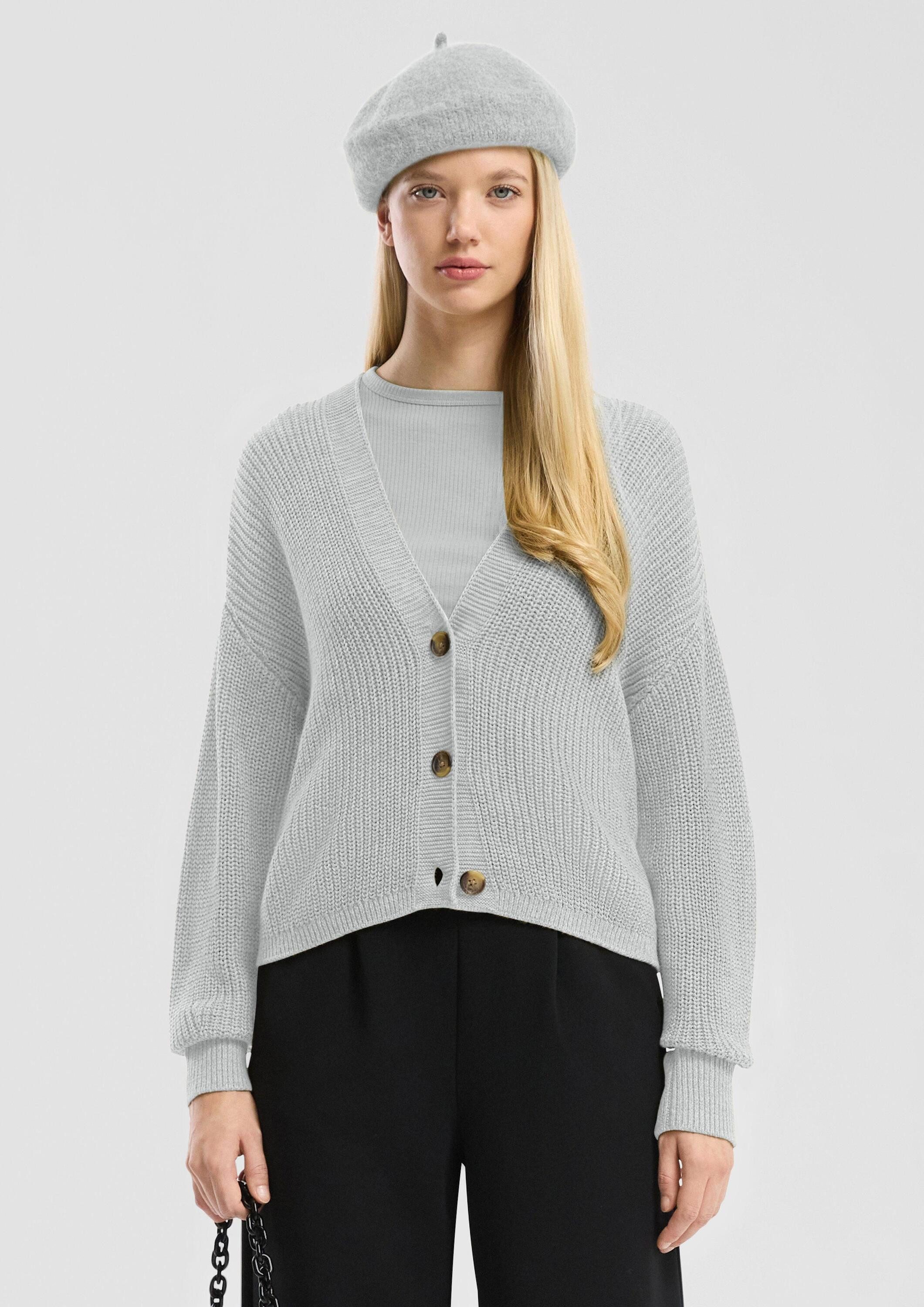 QS Cardigan Strickjacke Melierte Strickjacke aus Baumwollmix