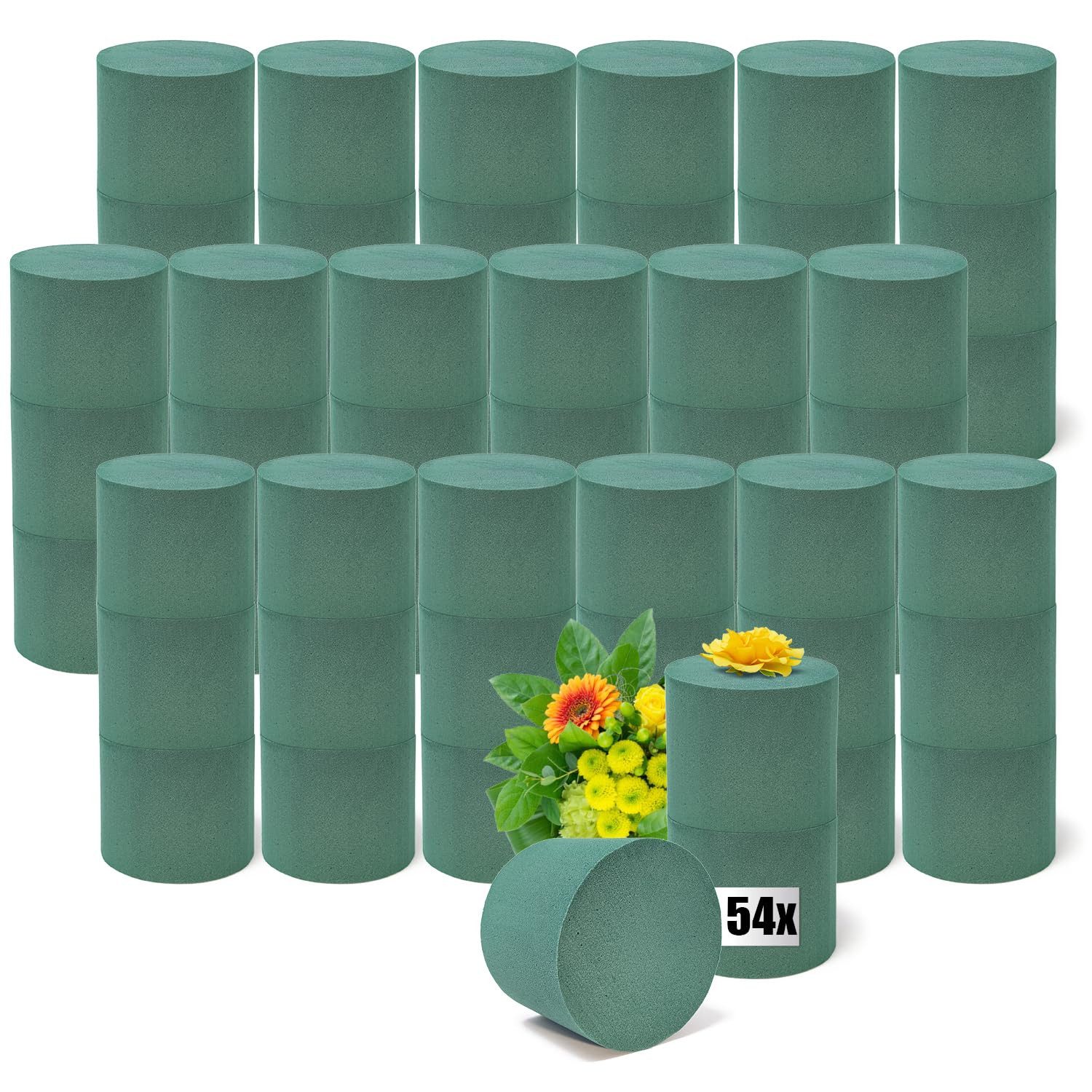com-four Bastelmoos Steckmasse für Blumengestecke in Zylinderform, (54-tlg), Steckschaum für Frischblumen - Steckschwamm