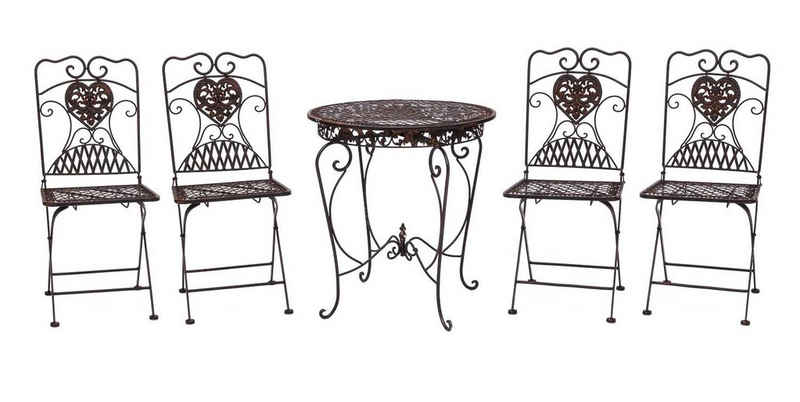 Aubaho Sitzgruppe Gartentisch und 4 Stühle Eisen Bistromöbel Antik-Stil Tisch Gartenmöbe