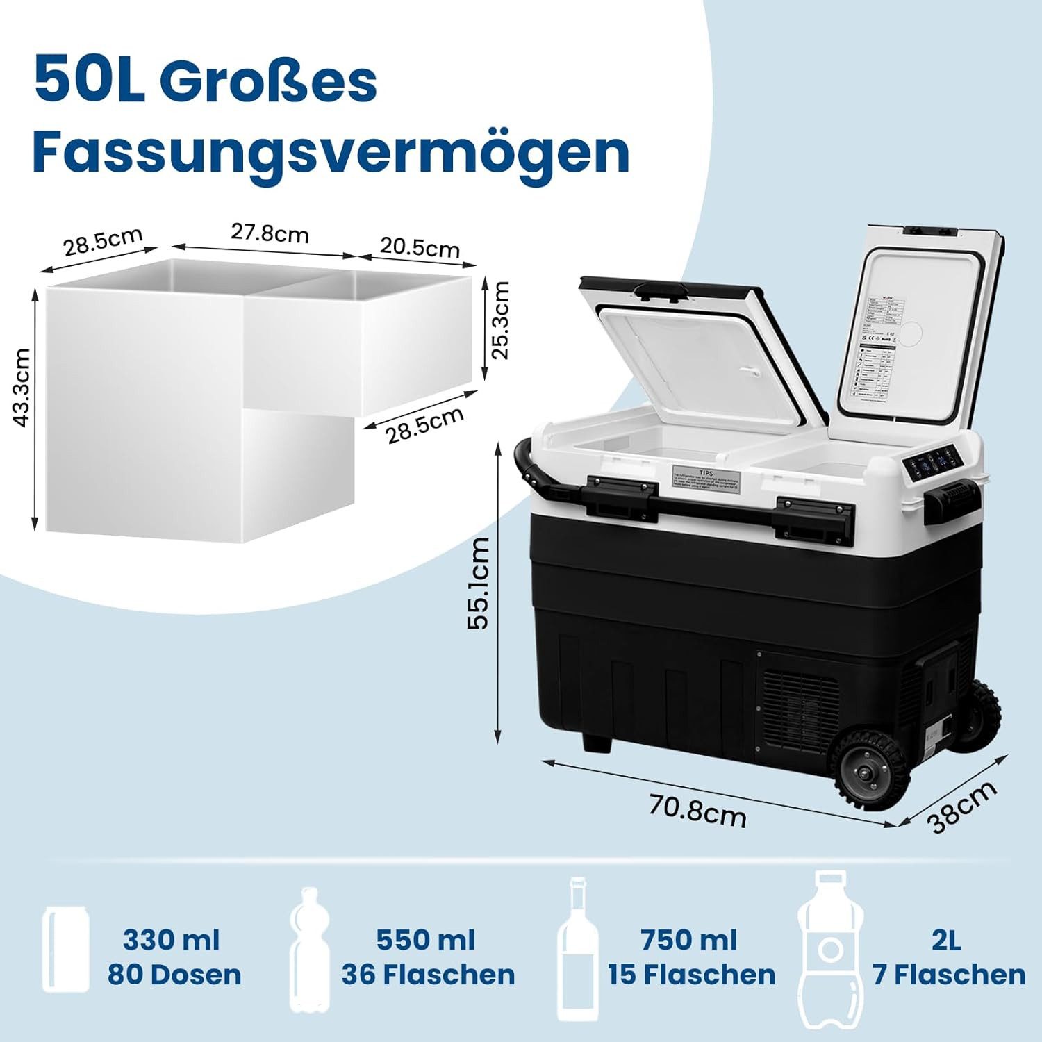 Woltu Kühlbox, 50 l, Kompressor Kühlschrank, mit App-Steuerung, USB-Anschluss