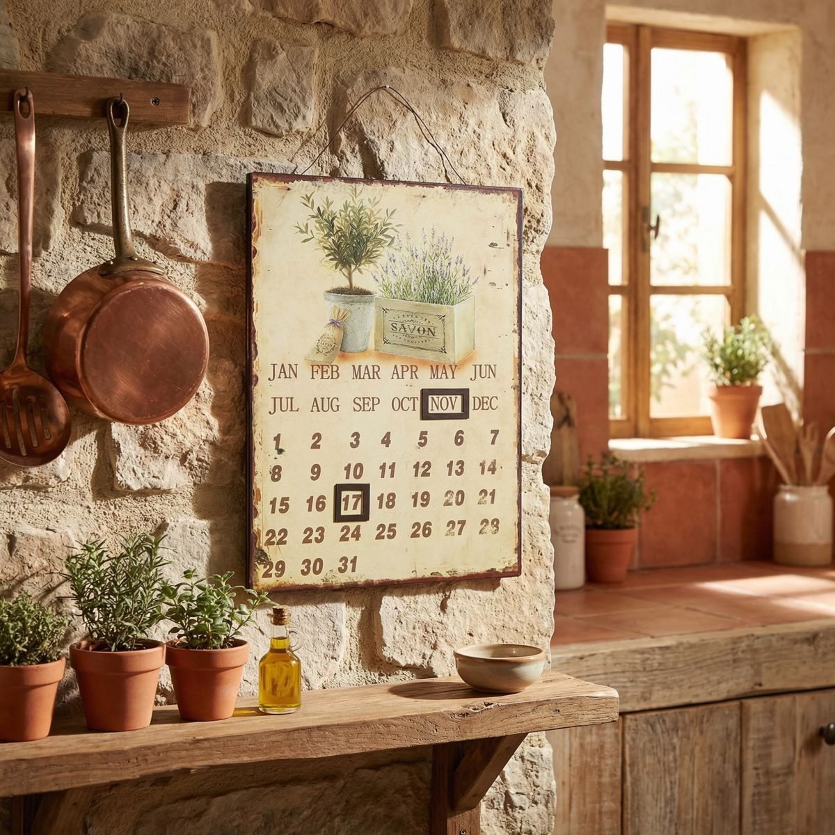 Ambiente Haus Bild Metallbild Kalender - Lavendel 25x33cm, Blumen (1 St), Jahreskalender mit verstellbaren Magneten