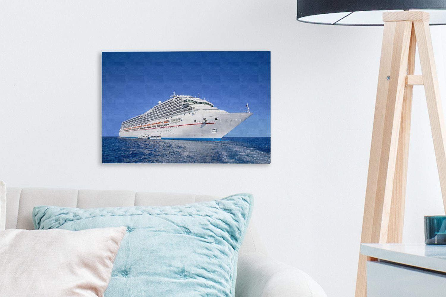 Himmel, Aufhängefertig, Kreuzfahrtschiff Leinwandbild OneMillionCanvasses® St), Leinwandbilder, cm blauen vor Wanddeko, 30x20 (1 einem Wandbild Ein