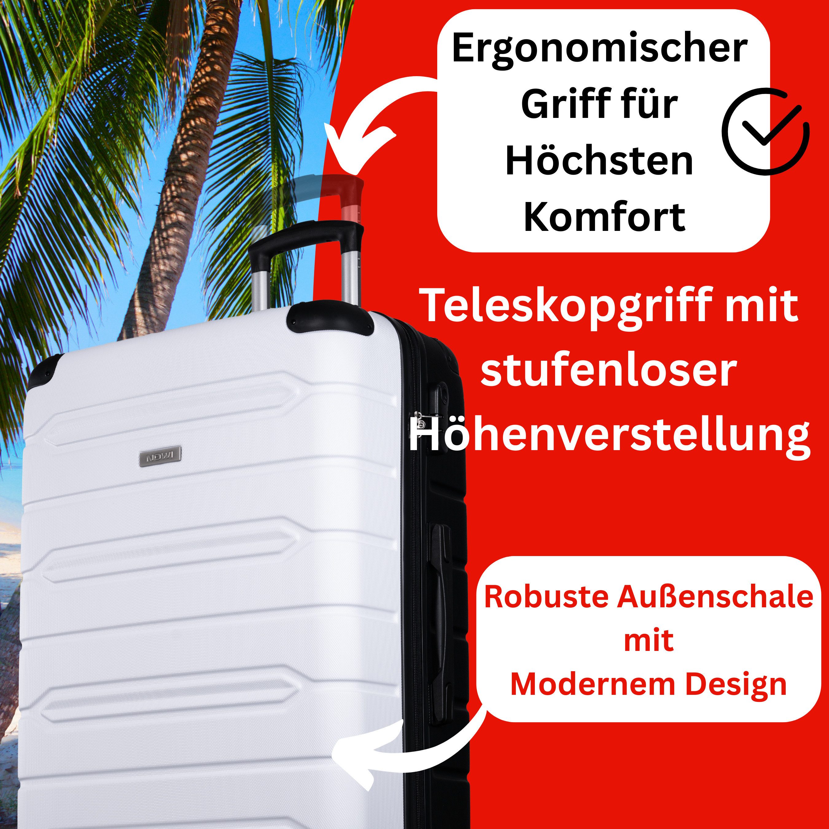 NOWI Hartschalen-Trolley Koffer Hartschalenkoffer mit Zahlenschloss & 8 Rollen Trolley, Zahlenschloss