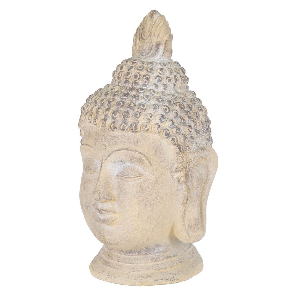 ECD Germany Dekofigur Deko Buddha Kopf Statue für Yoga, Feng-Shui, Haus, Wohnung & Garten, Beige-Grau aus Kunststein, Gartenfigur Skulptur Dekoration Innen/Außen