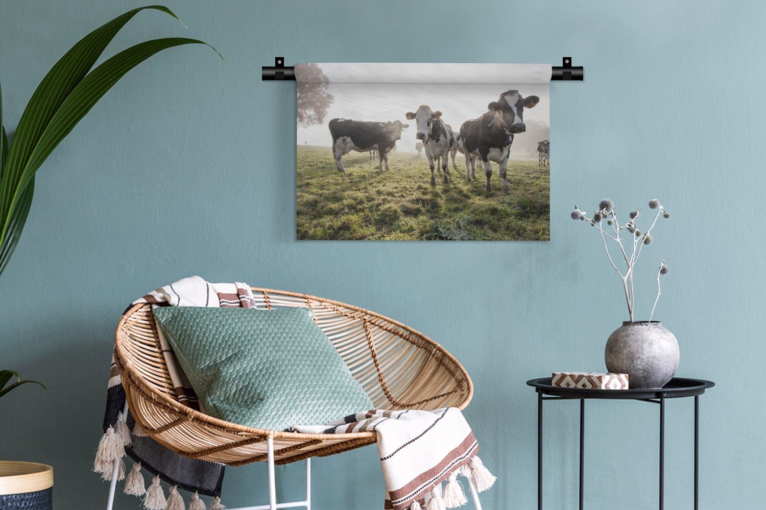 Tiere, Wanddekoobjekt Licht - - MuchoWow Gras Kühe Schlafzimmer, Wandbehang, Wanddeko für Kleid, - Wohnzimmer, Kinderzimmer