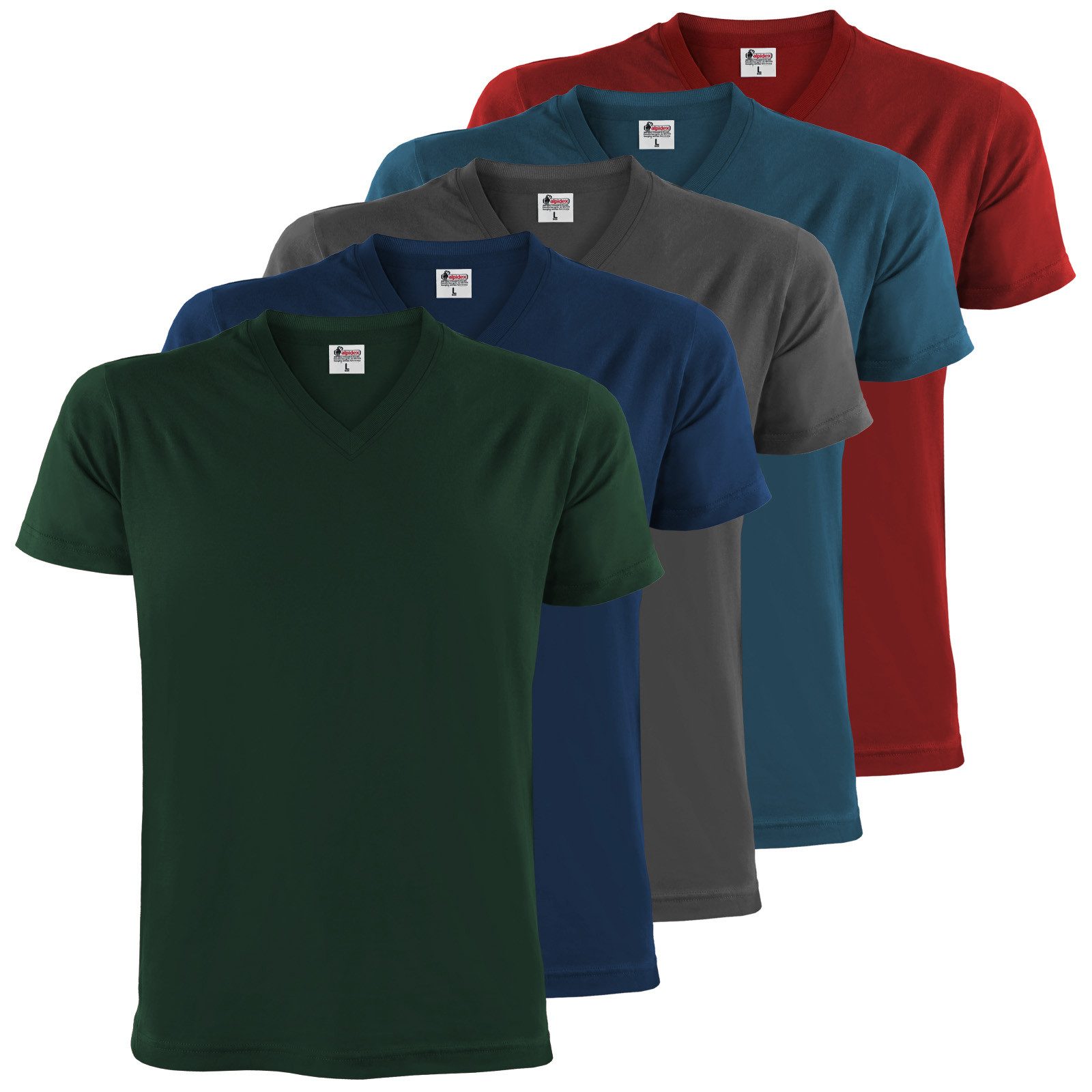 ALPIDEX V-Shirt T-Shirts Herren 5er Set V-Ausschnitt – verschiedene Größen und Farben