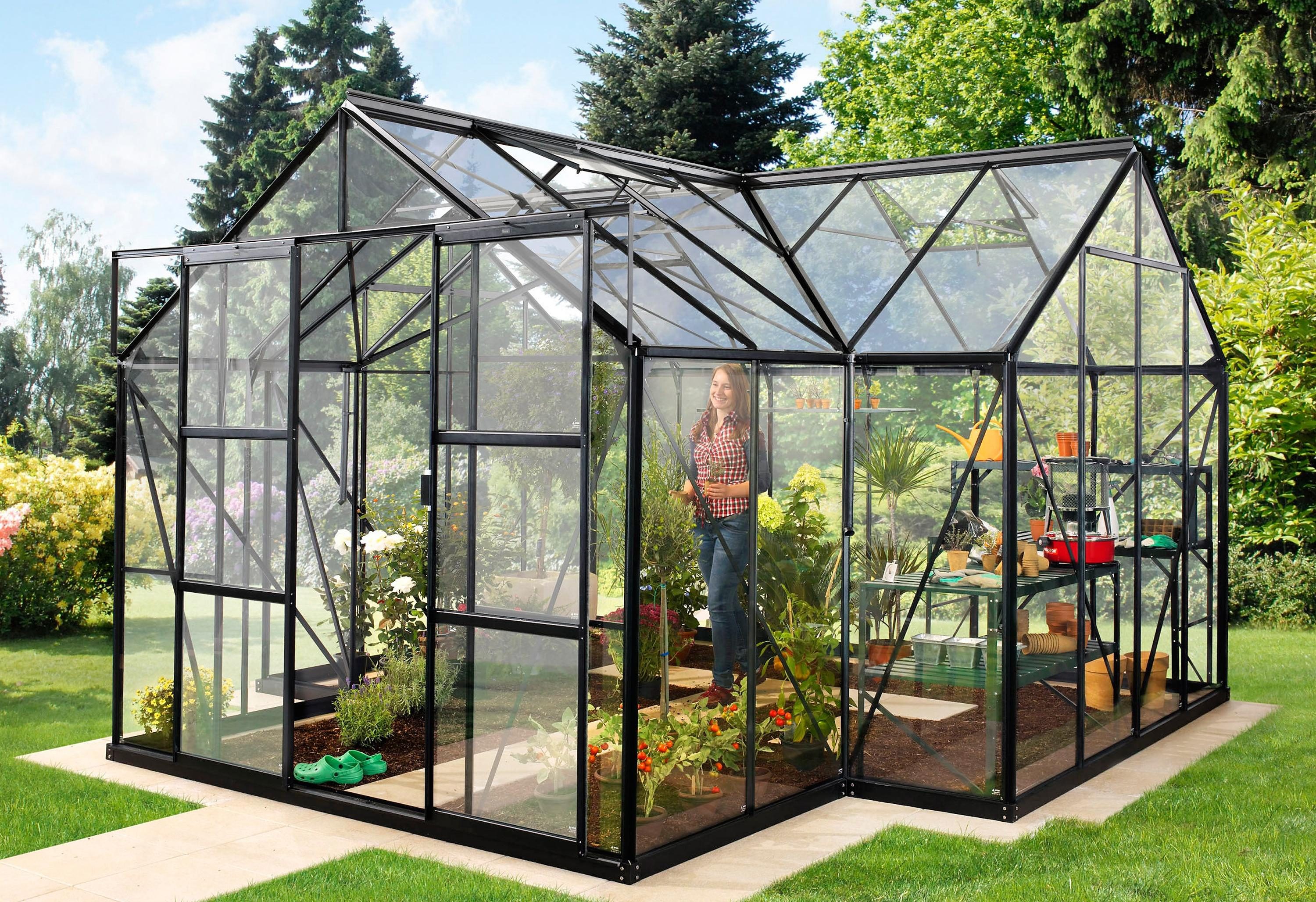 VITAVIA Gewächshaus »Sirius«, BxTxH 381x381x254 cm, schwarz, 3 mm, mit