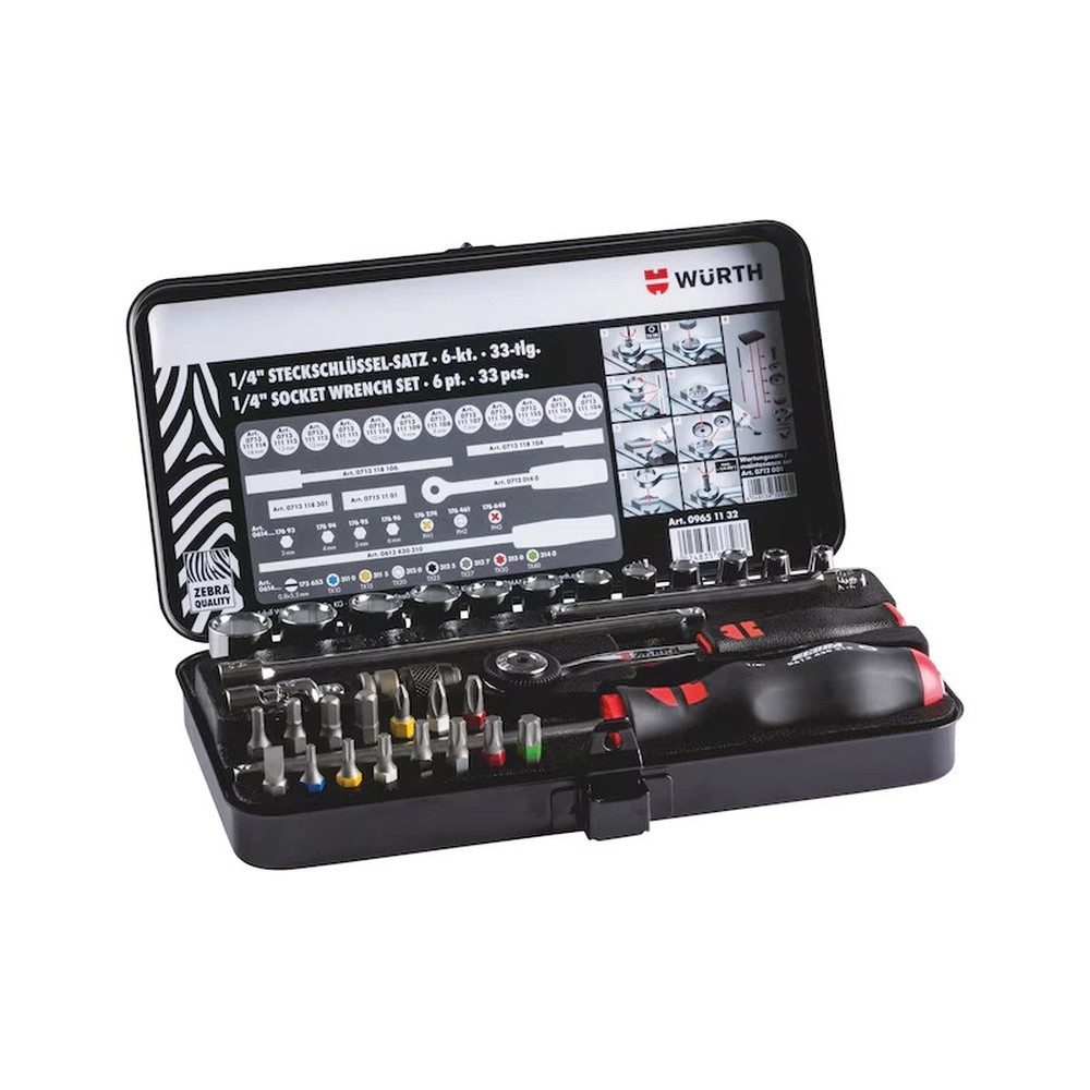 Würth Steckschlüssel Würth ZEBRA Steckschlüssel-Satz 1/4" 33-tlg Knarrenkasten