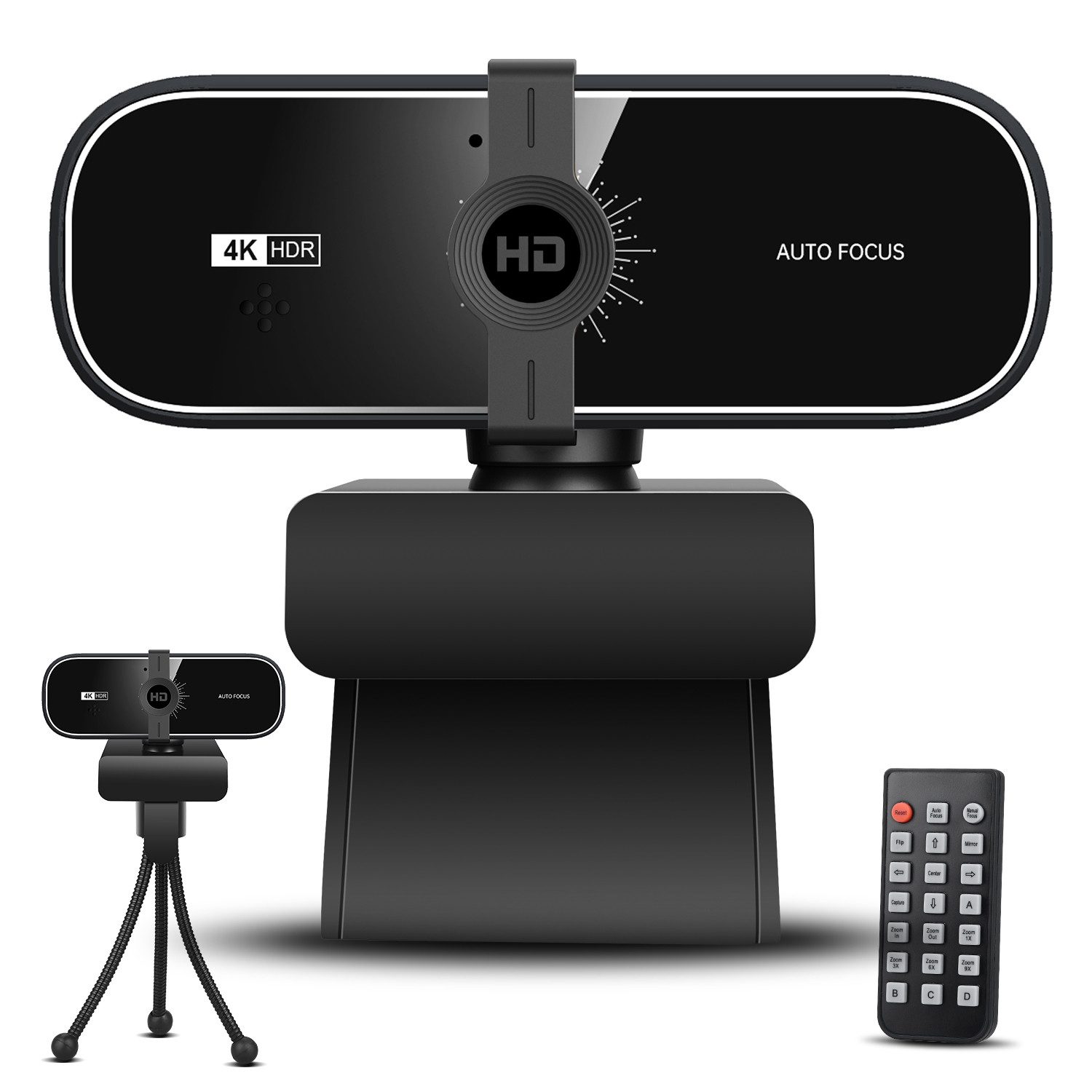 CkeyiN Pro 4K UHD Webcam für PC,Zwei Mikrofone,Plug & Play,PC Webcam (9x opt. Zoom, Mit Stativ, Externe Sichtschutzabdeckung, Kommt mit Fernbedienung)