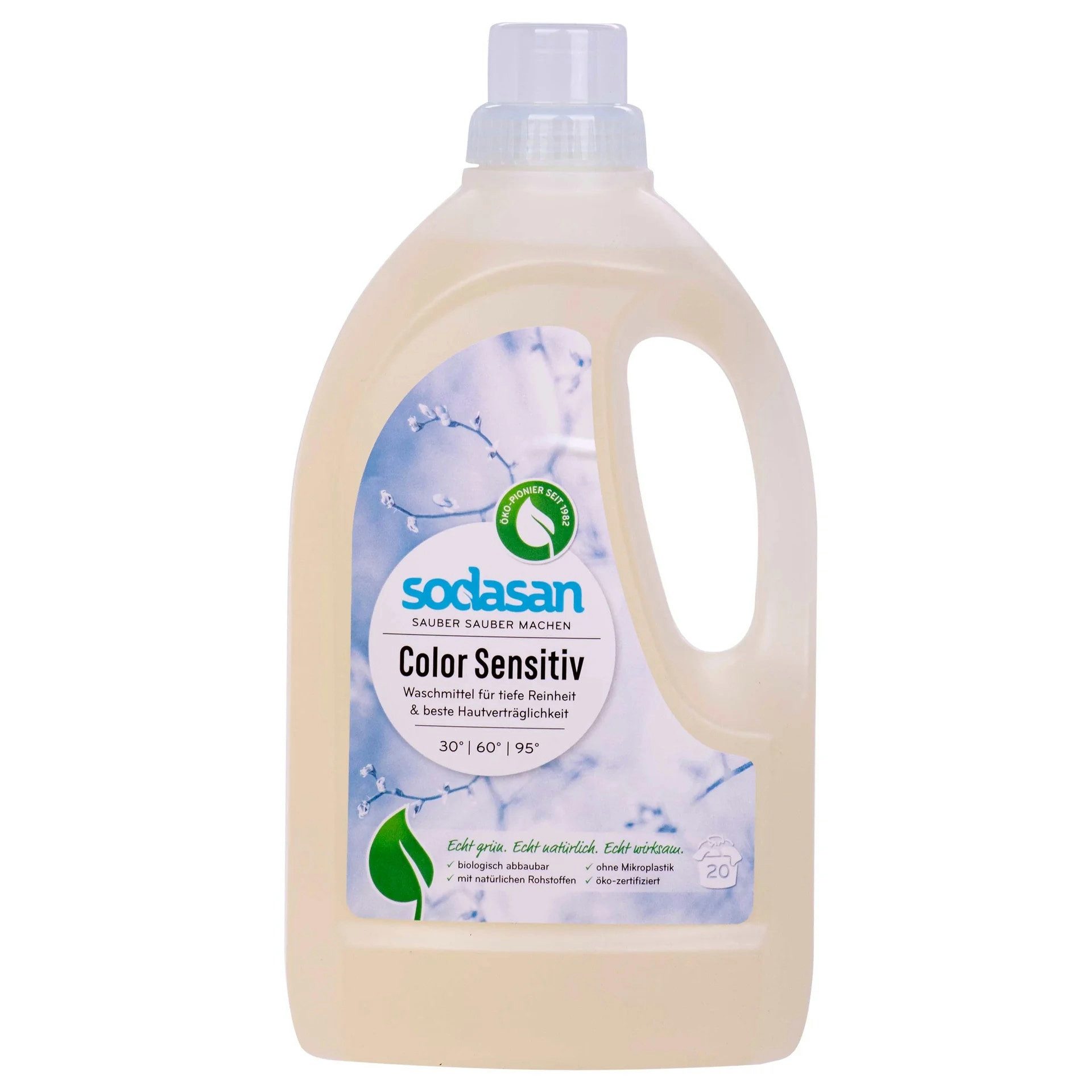 Sodasan COLOR Flüssigwaschmittel sensitiv 1,5 Liter Colorwaschmittel (Duftfreie Bio-Formel mit pflanzlichen Tensiden)