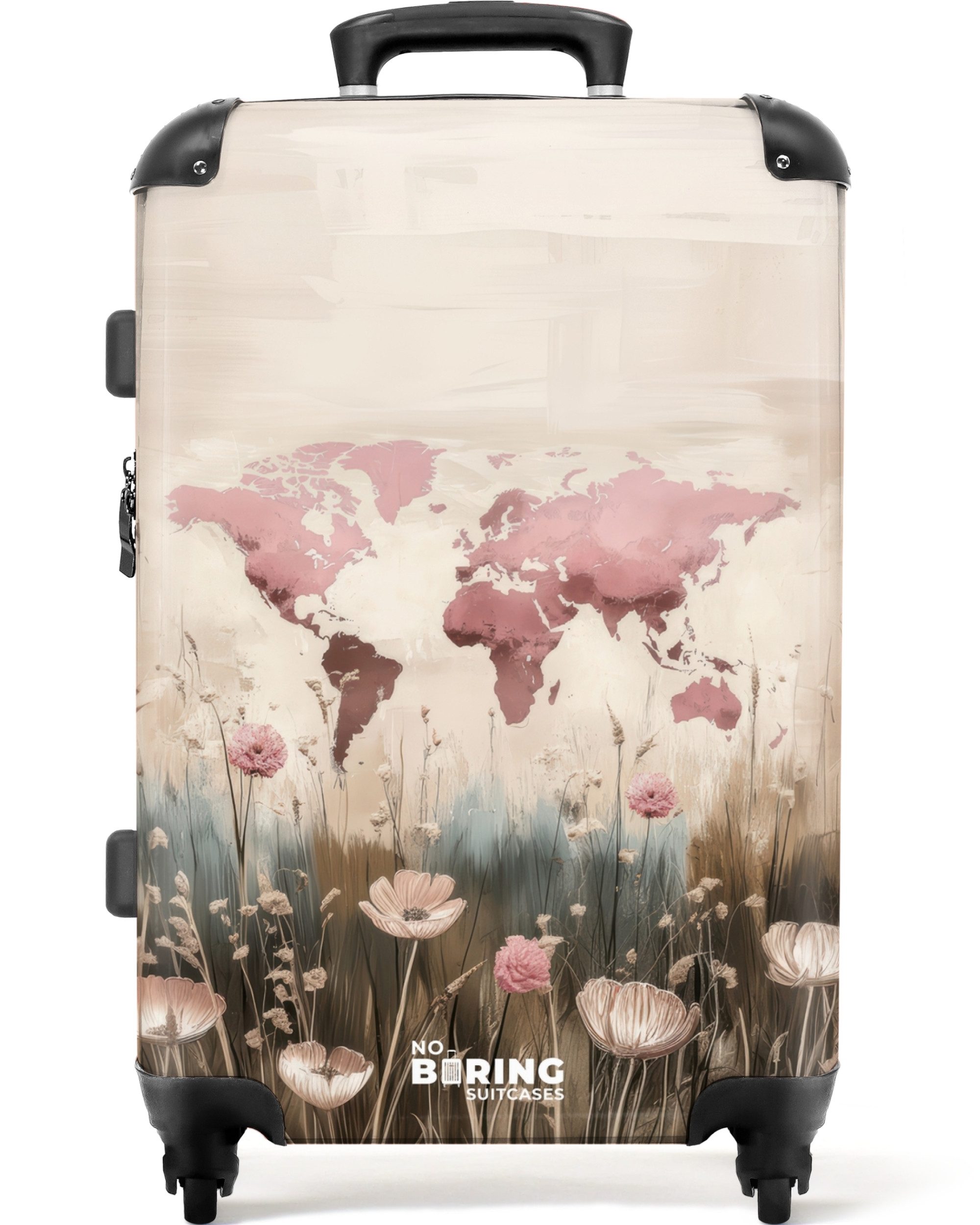 NoBoringSuitcases.com© Hartschalen-Trolley Weltkarte - Rosa - Blumen 67 cm günstig online kaufen