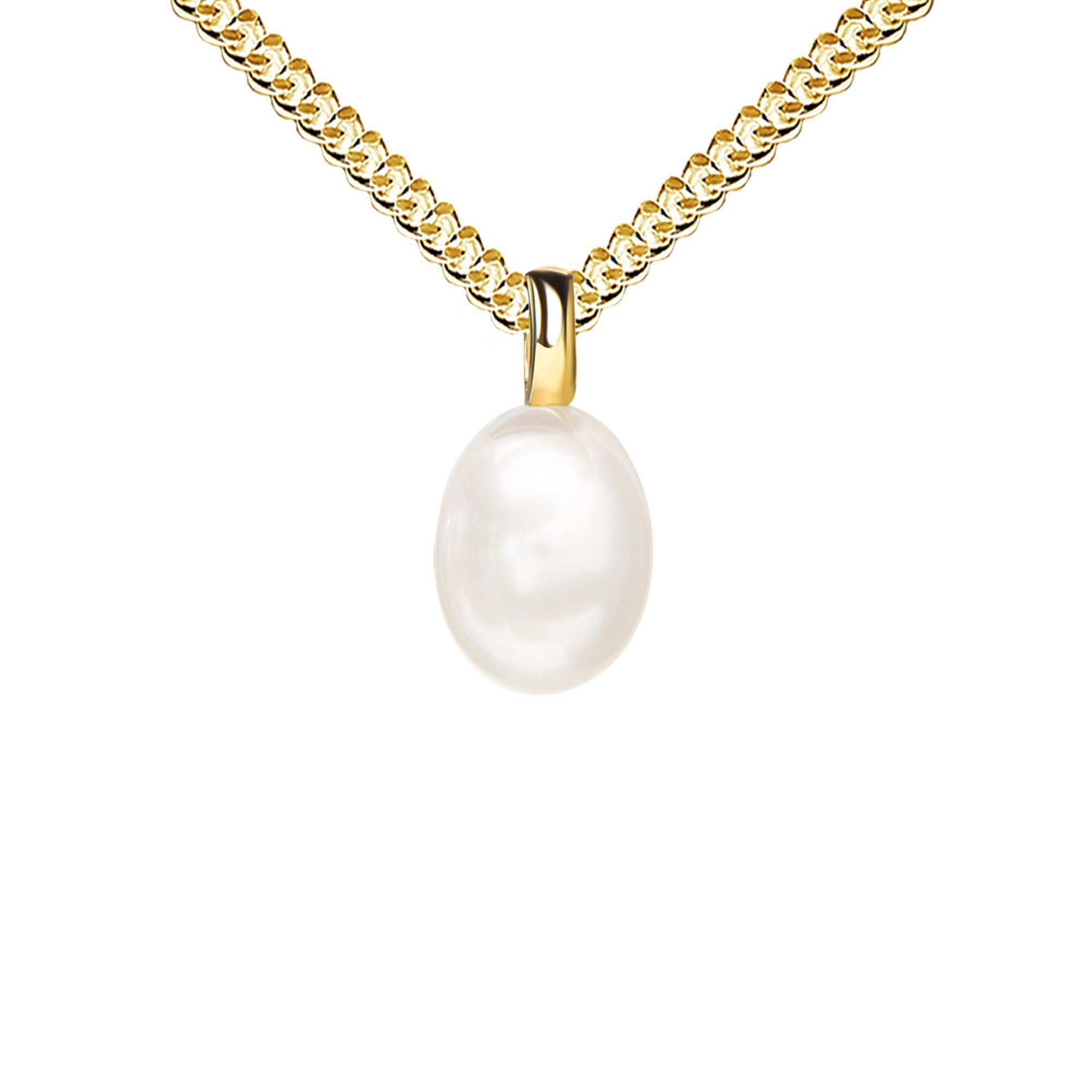 JEVELION Kette mit Anhänger Perlen Anhänger 585 Gold - Made in Germany (Anhängerkette, für Damen), Mit Kette vergoldet- Длина wählbar 36 - 70 cm.