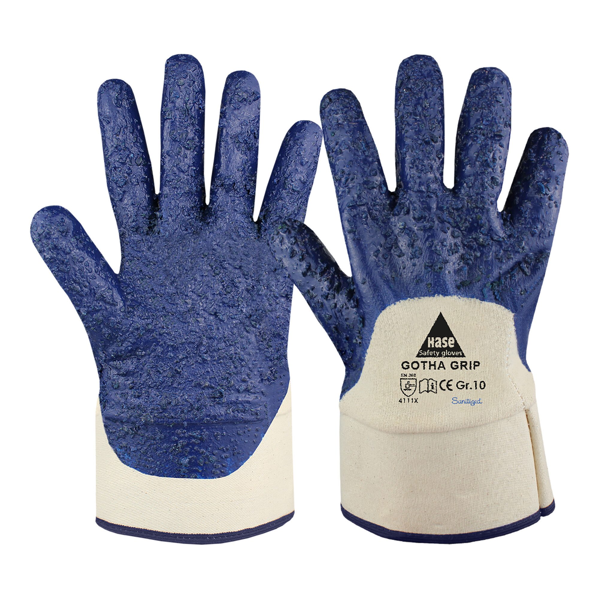 Hase Nitril-Handschuhe Hase Gotha Grip Nitrilhandschuh aus Baumwolle Größe 10 12 Stk