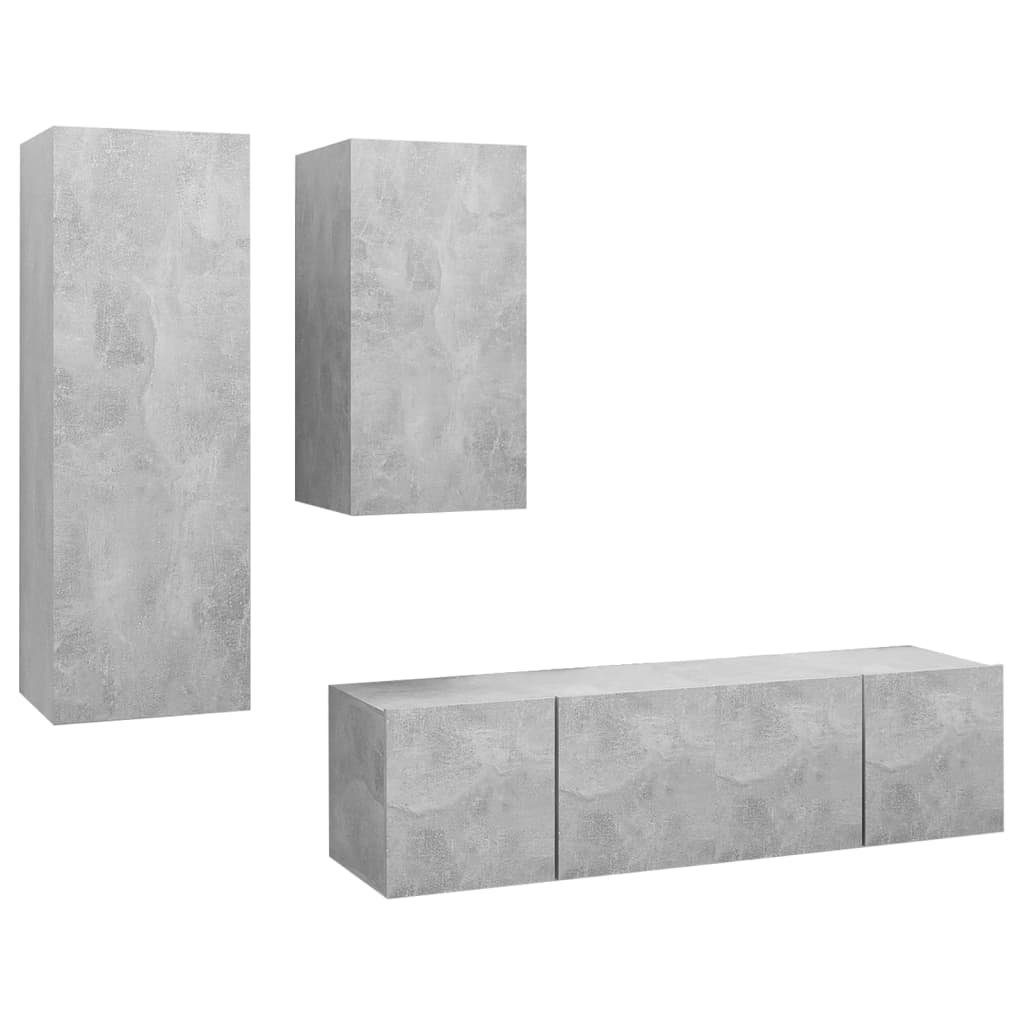 Holzwerkstoff 4-tlg. Betongrau TV-Schrank-Set vidaXL (4-St) TV-Schrank