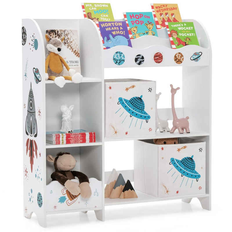 COSTWAY Bücherregal, Kinder, Spielzeugregal mit 5 Fächern, 2 Boxen & Regalen