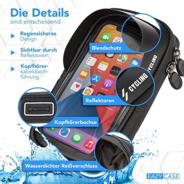 EAZY CASE Handyhülle Universal Fahrradhalterung Lenkertasche für Handys, Handyhalterung Montage am Lenker wasserfest mit Touchscreen Schwarz