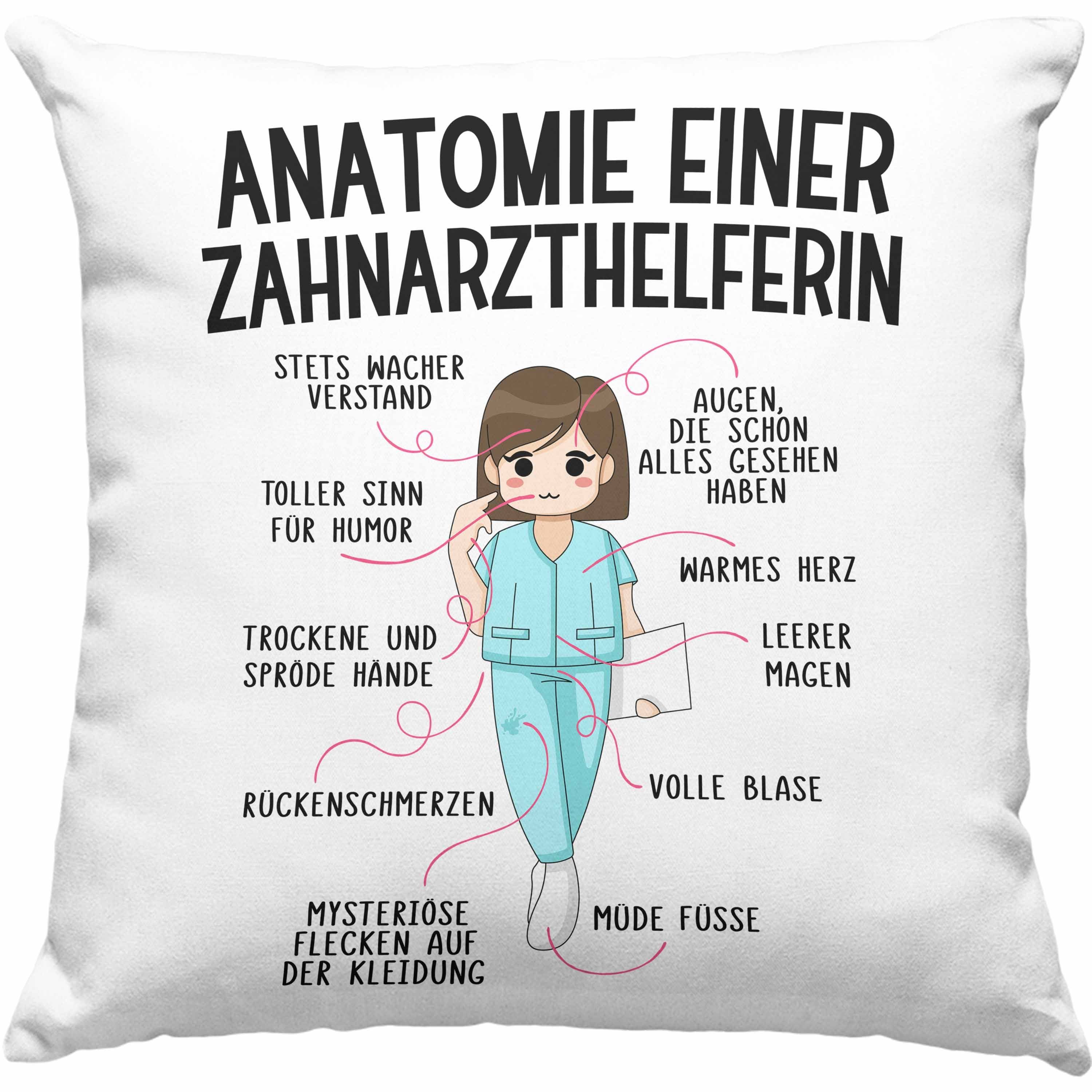 Trendation Dekokissen Trendation - Zahnarzthelferin Kissen Geschenk Lustig Zahnarzt Damen Kollegin Geschenkidee Zahnmedizinische Fachangestellte Anatomie Zahnmedizin Dekokissen mit Füllung