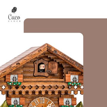 Cuco Clock Pendelwanduhr Kuckucksuhr Schwarzwalduhr "Schwarzwaldhäuschen" Wanduhr aus Holz (17 x 27 x 27cm, 1 - Tage Werk, manuelle Nachtabschaltung)