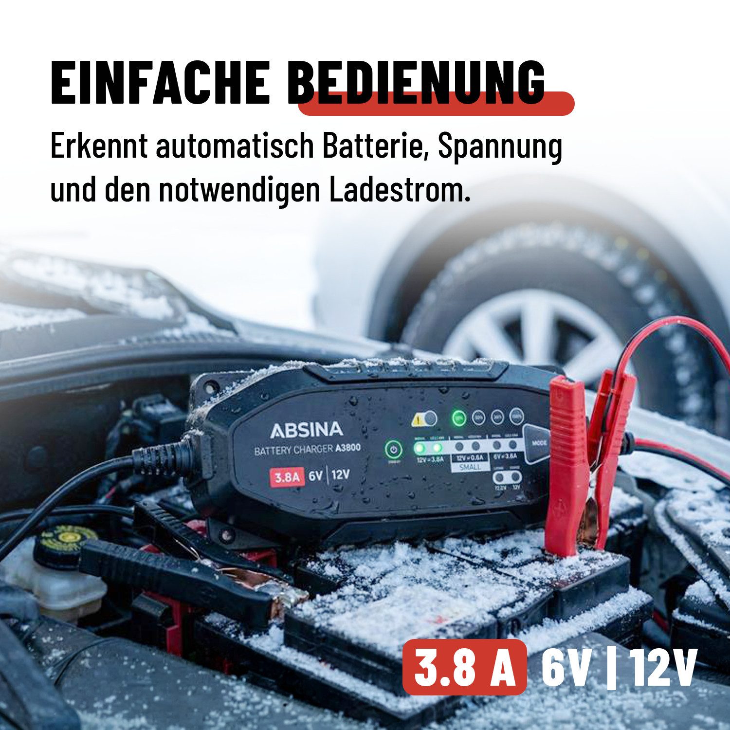 ABSINA Batterieladegerät KFZ für Auto & Motorrad - 6V & 12V Blei Ladegerät Autobatterie-Ladegerät (1-tlg)