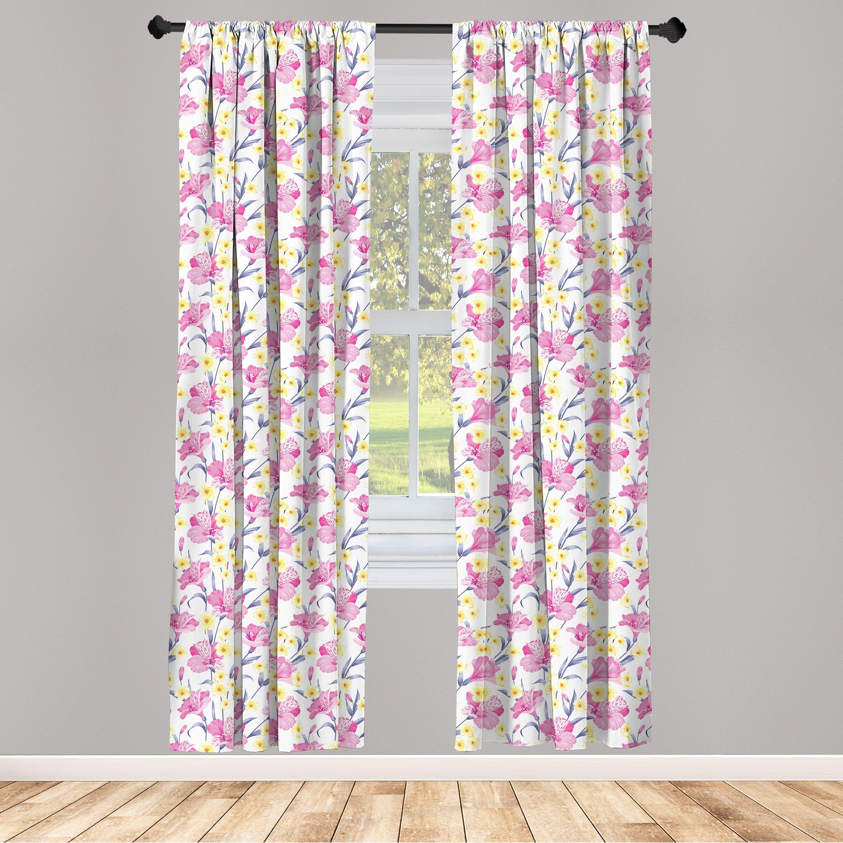 Gardine für Dekor, und rosa Microfaser, Abakuhaus, Tropisch Hibiscus Wohnzimmer Schlafzimmer Plumeria Vorhang