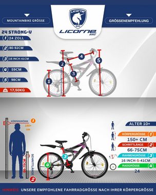 Licorne Bike Mountainbike Licorne Bike Strong V Premium Mountainbike in 24 und 26 Zoll - Fahrrad für Jungen, Mädchen, Damen und Herren - Shimano 21 Gang-Schaltung - Vollfederung