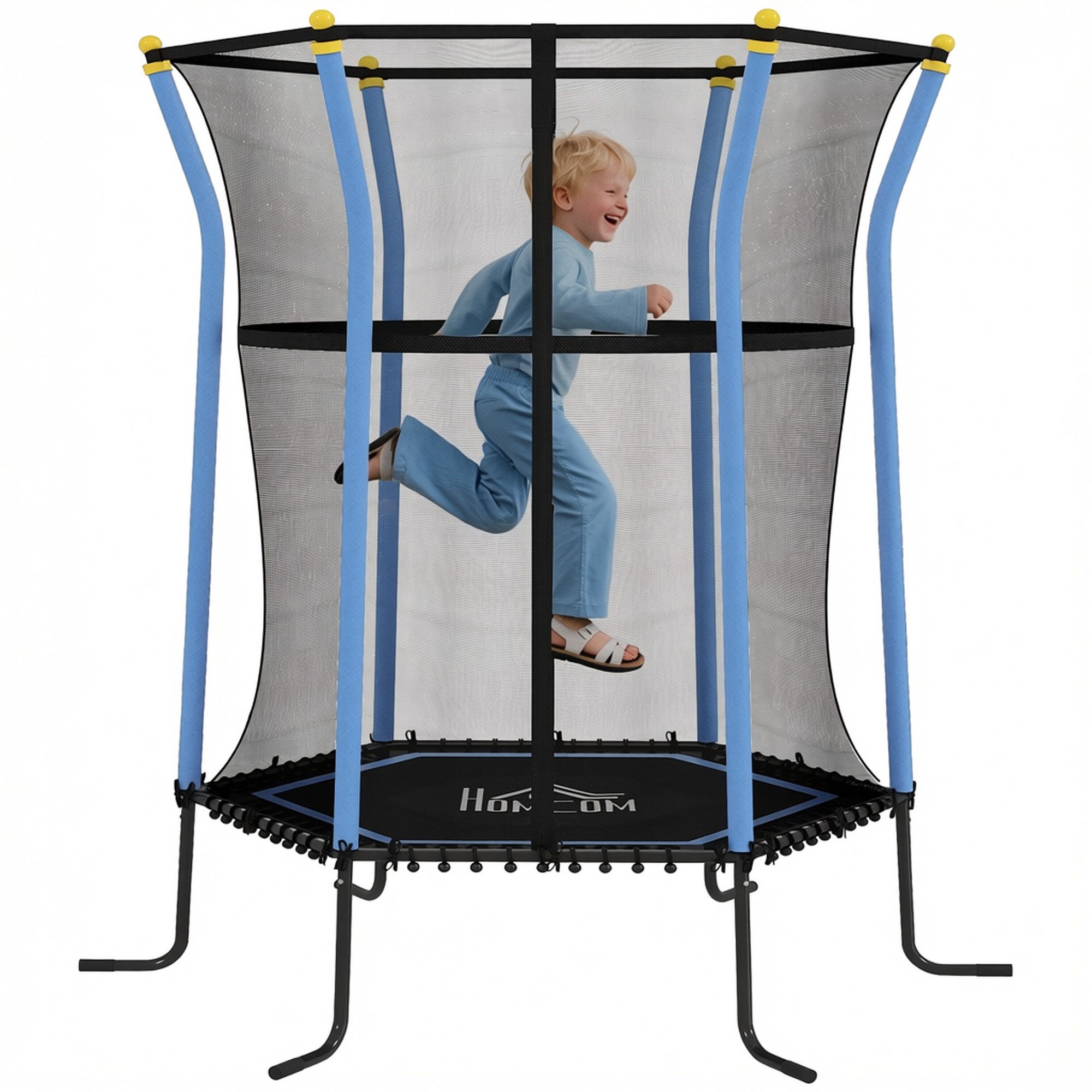 HOMCOM Kindertrampolin mit Sicherheitsnetz, Randabdeckung, Gummiseil, Ø 111 cm, (Indoor Trampolin, 1 tlg., Trampolin), bis 50 kg, für Kinder 3-10 Jahre Blau