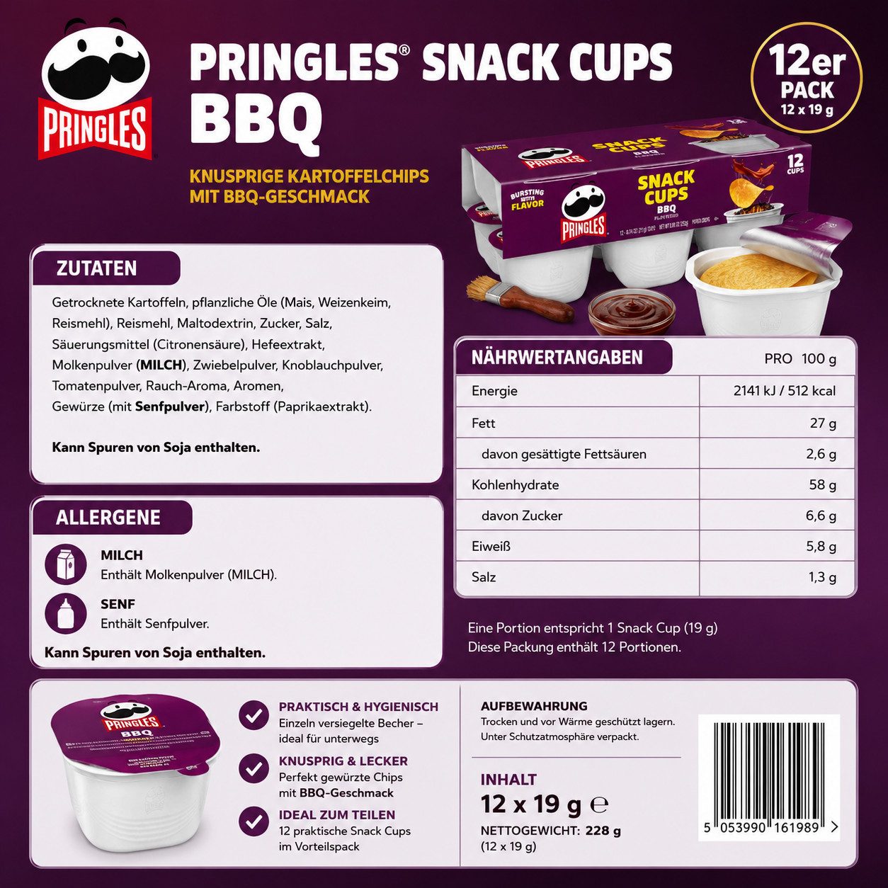 Pringles Süßigkeit Pringles Mini Snack 12x 19g Cup