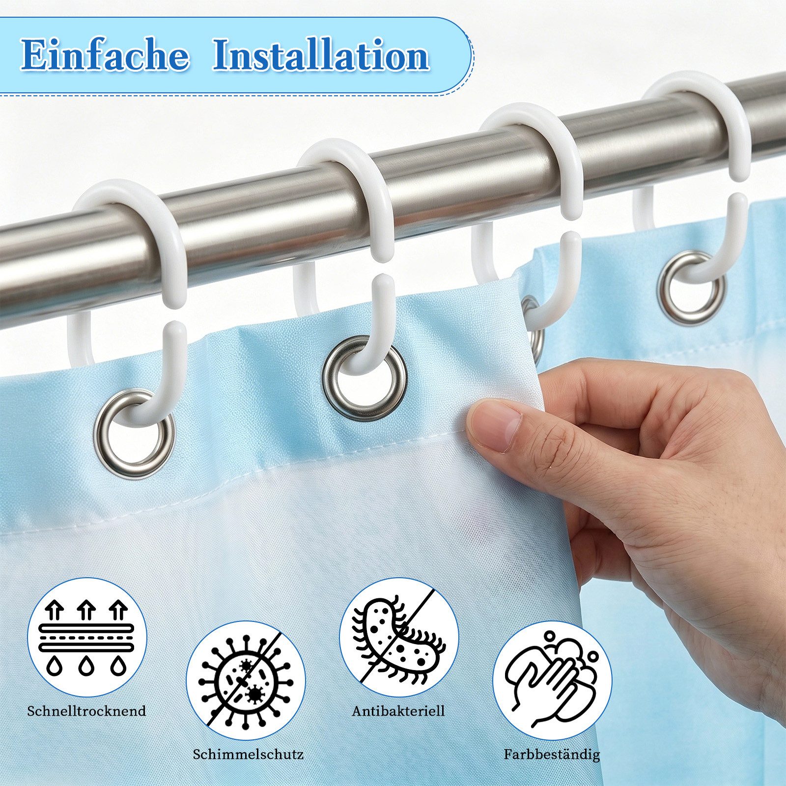 M&W DAS DESIGN Duschvorhang Shower curtains Anti schimmel Waschbar 180x200cm – Bild 5 von 5