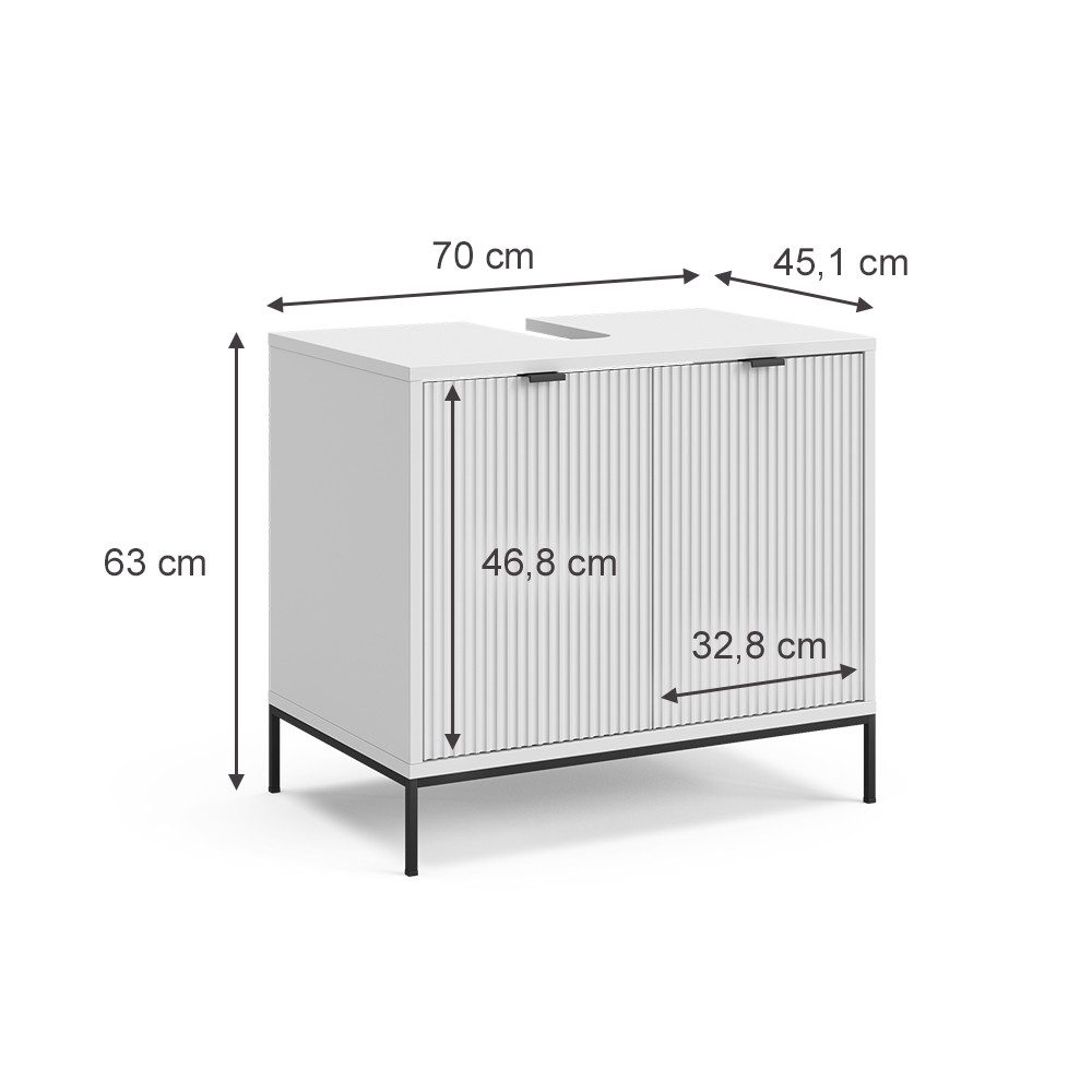 Vicco Waschbeckenunterschrank Eliza, Weiß/Weiß, 70 x 63 cm mit 2 Türen (1-St)