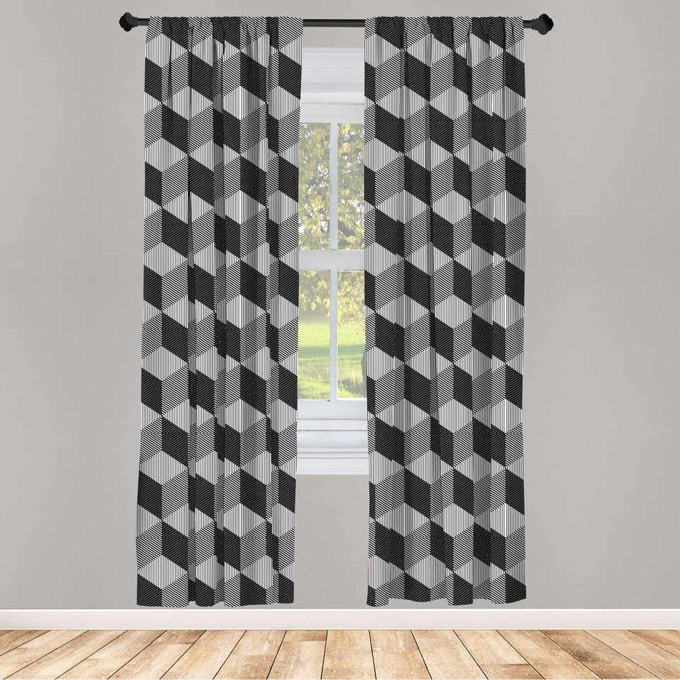 Gardine Vorhang für Wohnzimmer Schlafzimmer Dekor, Abakuhaus, Microfaser,  Schwarz und weiß monochrome Cube