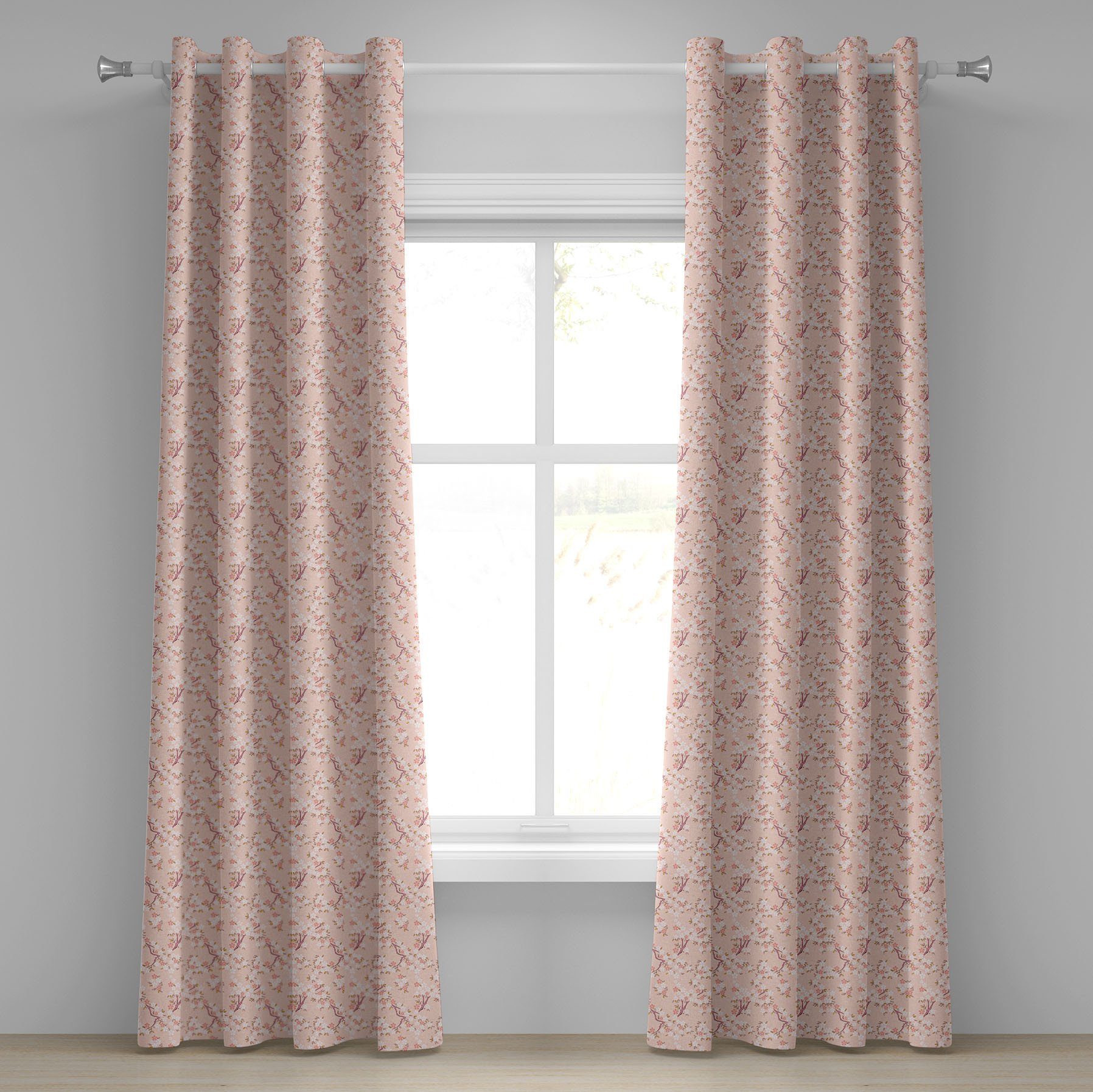 Abakuhaus, Kirschblüte Wohnzimmer, Romantische Dekorative für Schlafzimmer Gardine Bäume 2-Panel-Fenstervorhänge