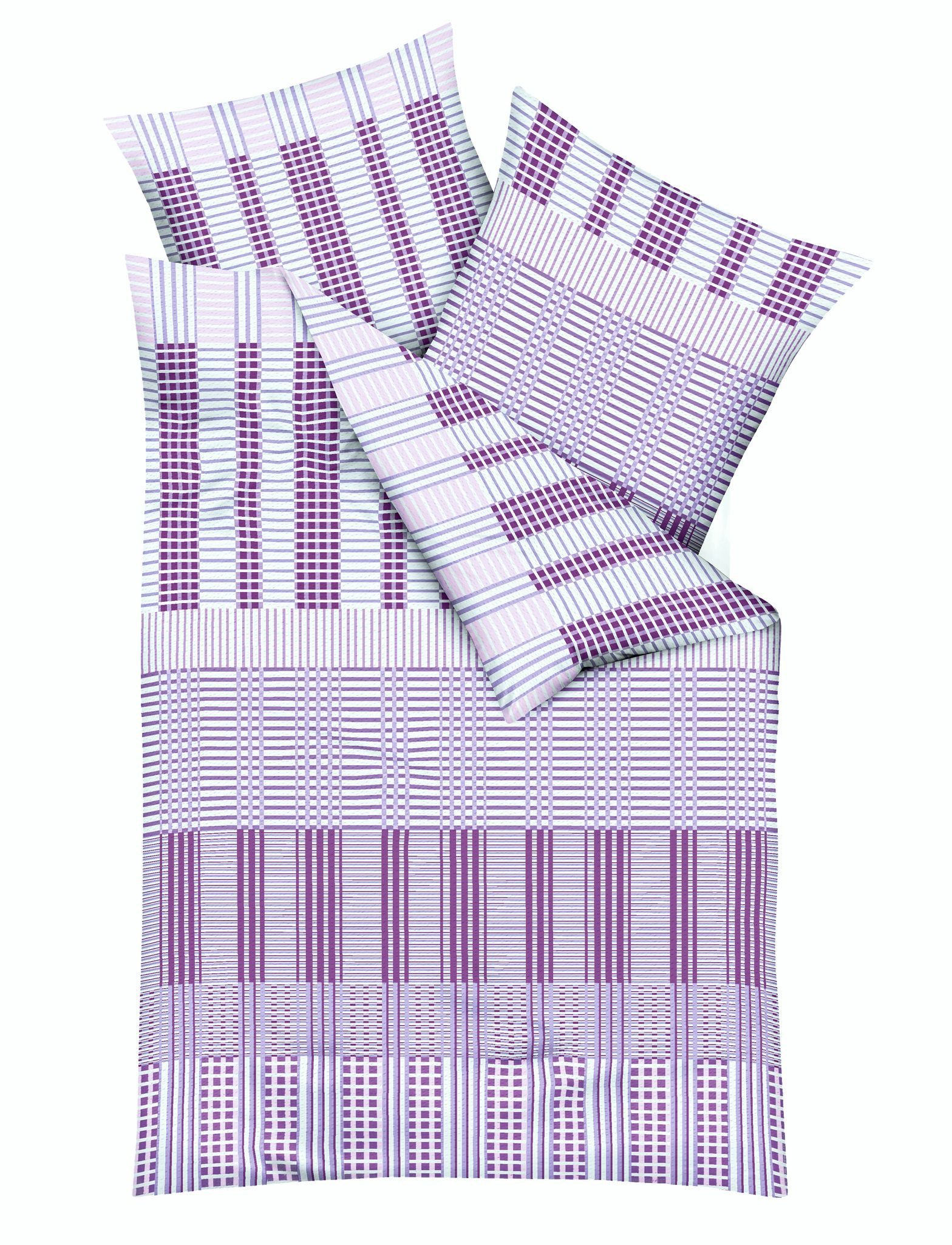 Kaeppel Bettwäsche 135x200cm Carlo in Blau oder Lila, gestreift, kariert, Seersucker, 2 teilig, modernes Grafikdesign, Reißverschluss